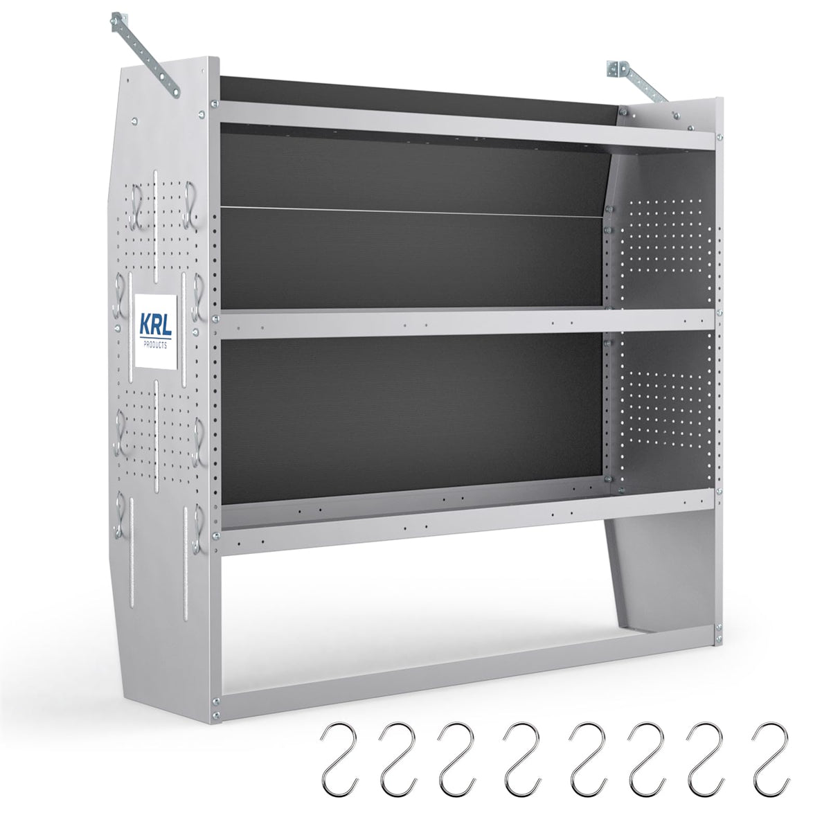 KRL PRODUCTS SV-5246 Steel Low/Mid/High Roof Van Shelving Storage System Fits Transit, GM, NV, Promaster, Sprinter and Metris, Contoured Shelving Unit, 52" W x 46" H x 13" D