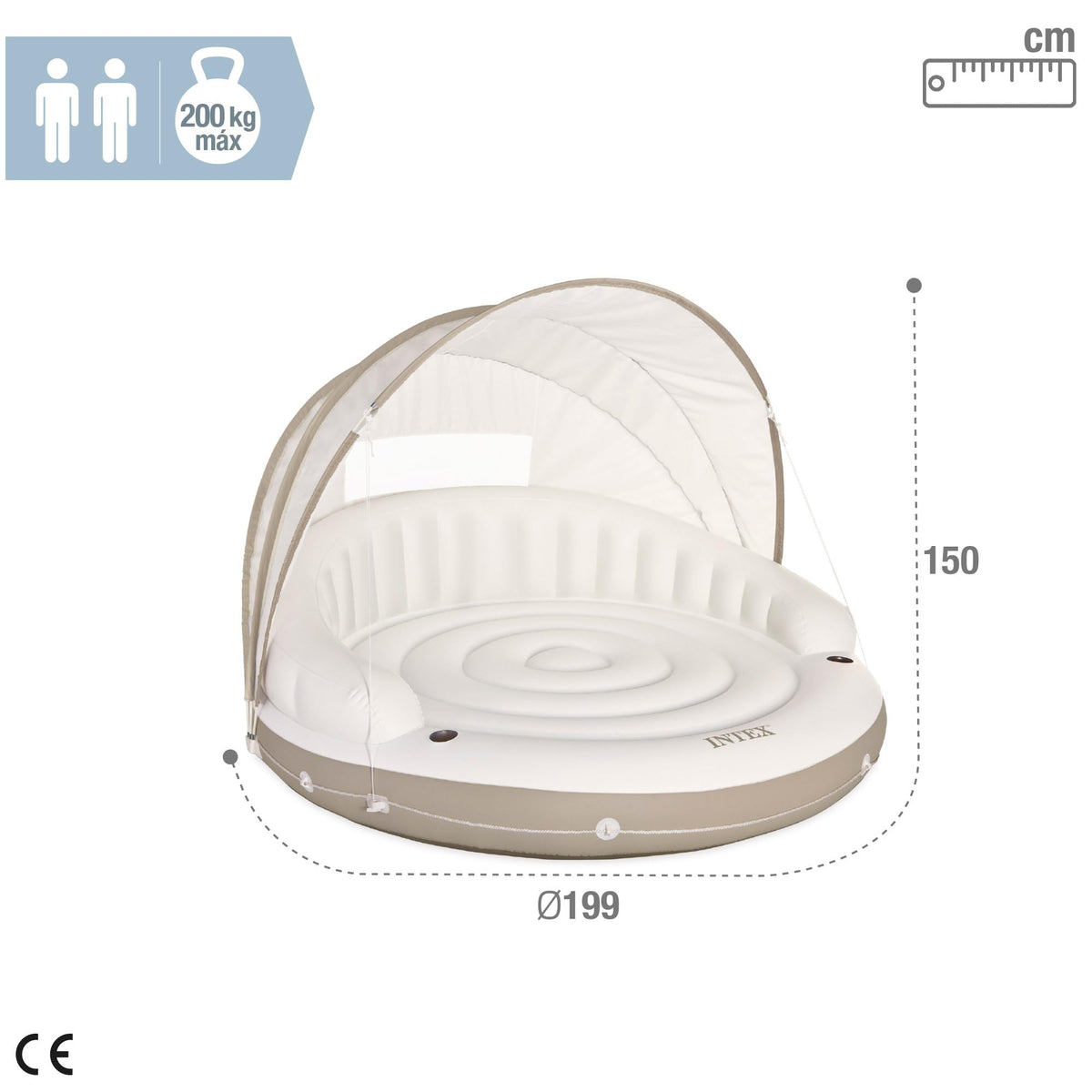 Intex 58292EP Canopy Island Inflatable Pool Float: Comfortable Lounge Surface – Built-in Cup Holders – Detachable Sunshade – 440lb Max Weight Capacity – 78.5" x 59"