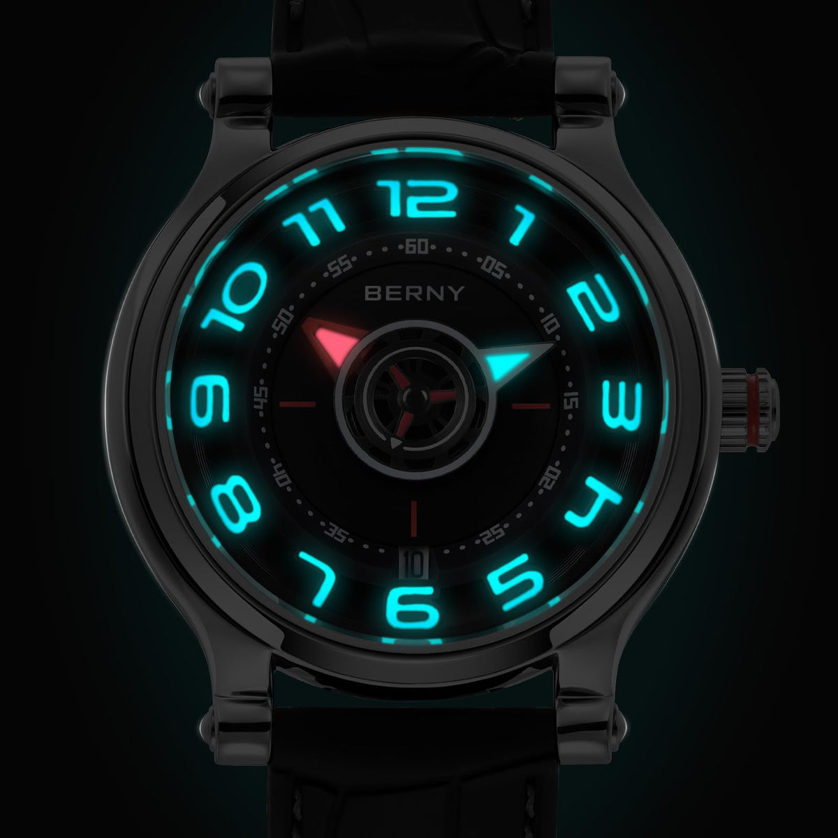 BERNY Mechanical Watch for Men Automatic Movement Miyota 8215 Multifunction Calendar Luminous Hands Exhibition Back Cover 5ATM Waterproof