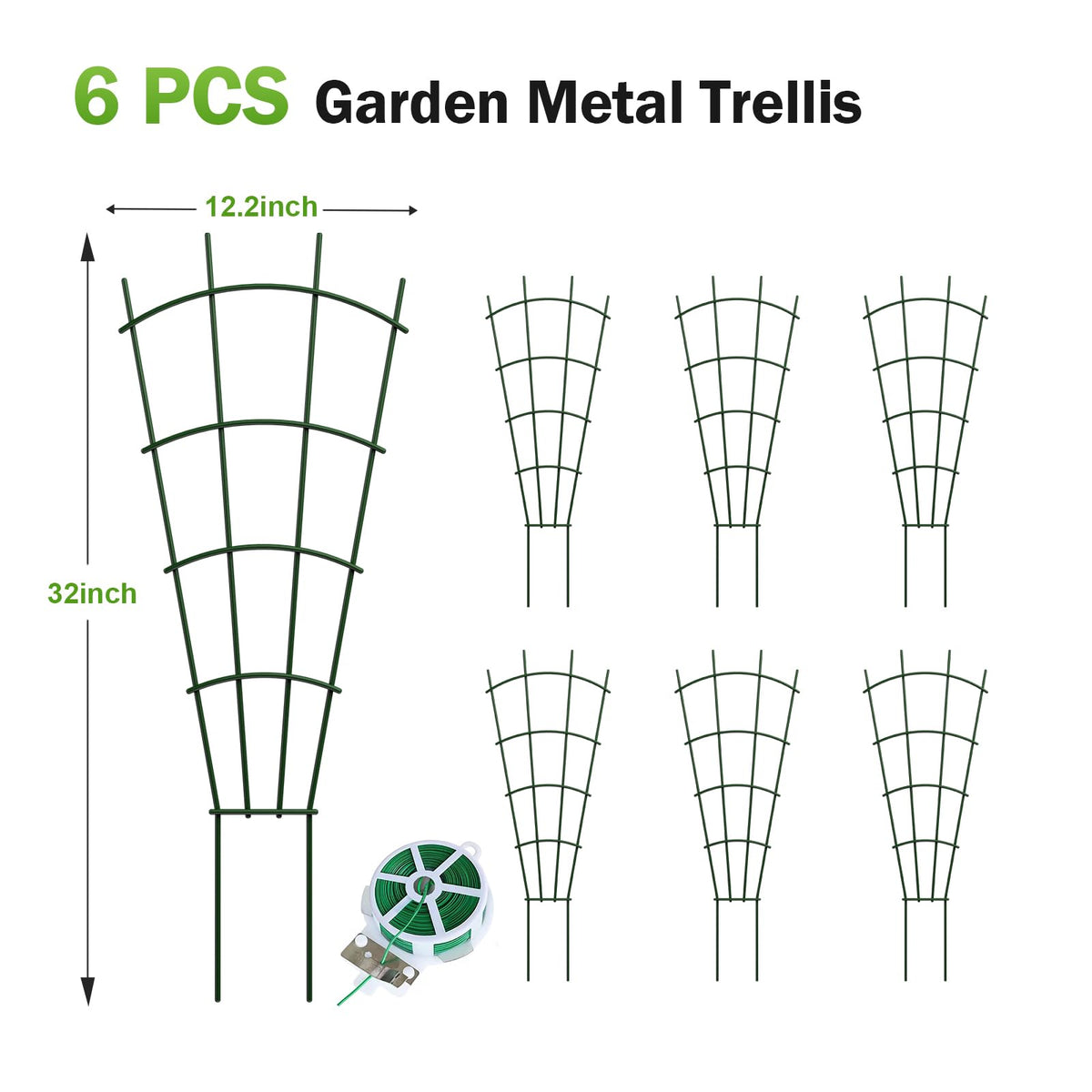 DOLEMODUO 6-Pack Metal Trellis for Potted Plants, 32" Heavy Duty Garden Trellis for Climbing Plants, Rustproof Powder Coated Indoor/Outdoor Trellis for Climbing Vines, Flowers, Houseplants