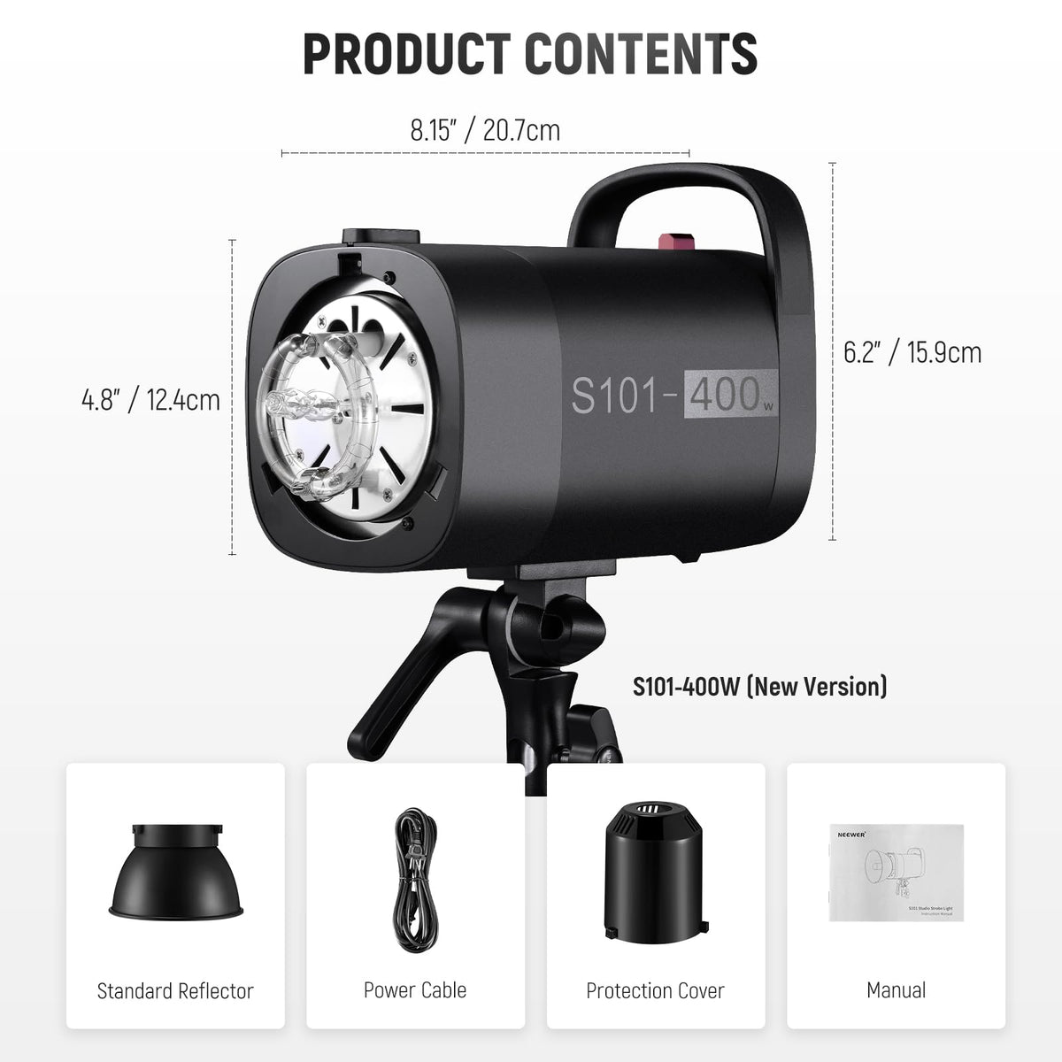 NEEWER 800Ws Studio Monolight Flash Light Kit (2 Pack), S101-400W 5600K Strobe Light with 150W Modeling Lamp/Bowens Mount/Softbox/Stand/Reflector/RT-16 Trigger/Bag for Portrait Product Photography