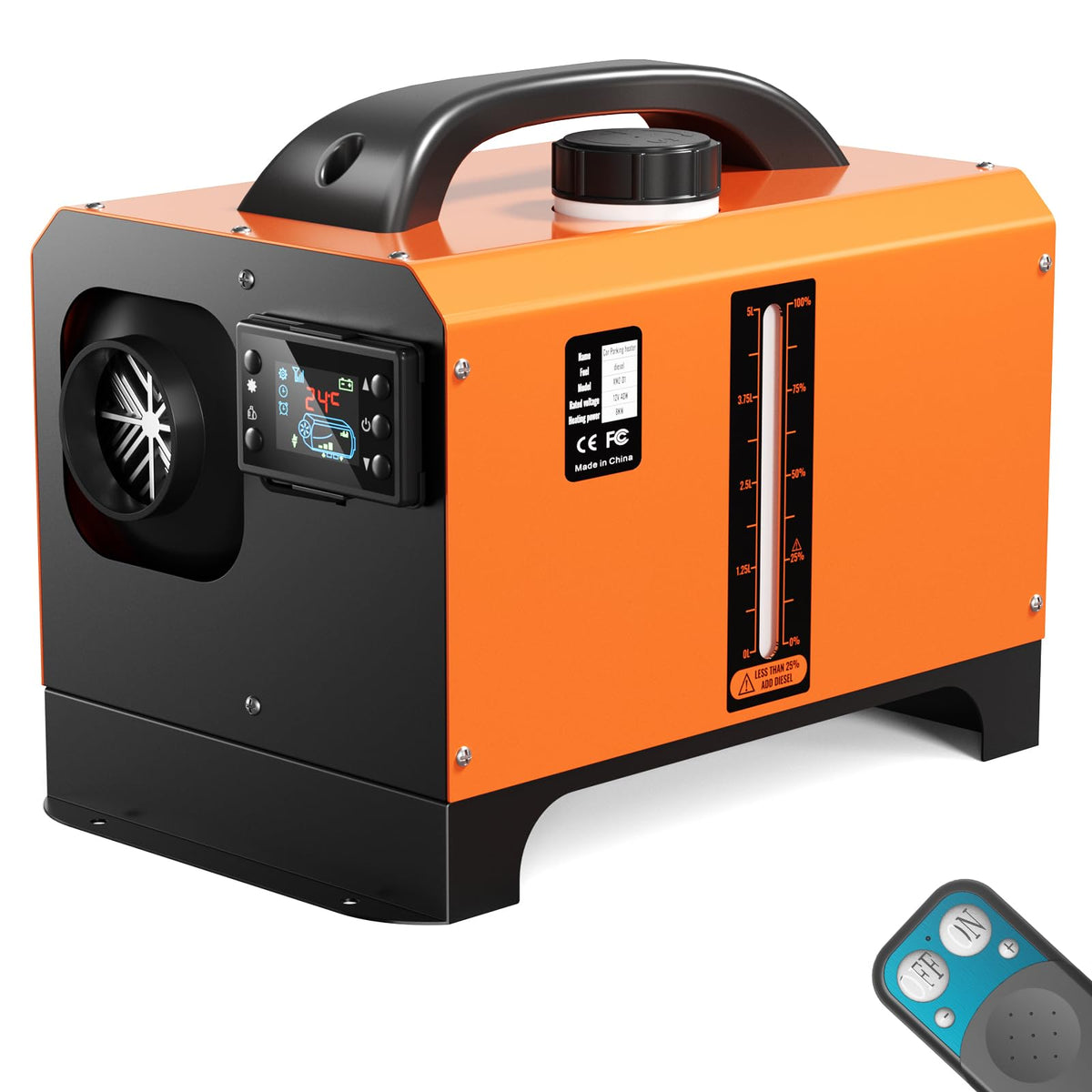 Portable 12V Diesel Heater, Diesel Heaters for Campers, Diesel Air Heater with Remote Control, 1.32 Gal Fuel Tank, Visible Fuel Level, Fast Heating for RV, Truck, Boat, Camper, Car