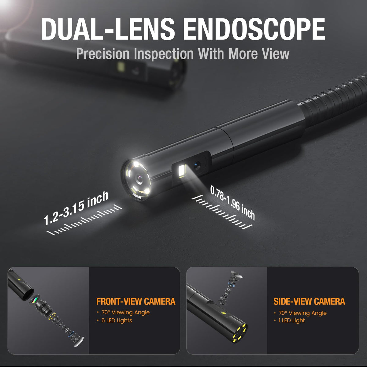 Teslong Inspection Camera, Dual Lens Borescope Camera with Light, NTS300 5" IPS Industrial Endoscope, 1080P Waterproof Flexible Mechanic Fiber Optic Snake Scope Cam for Wall Automotive Engine (16.5FT)