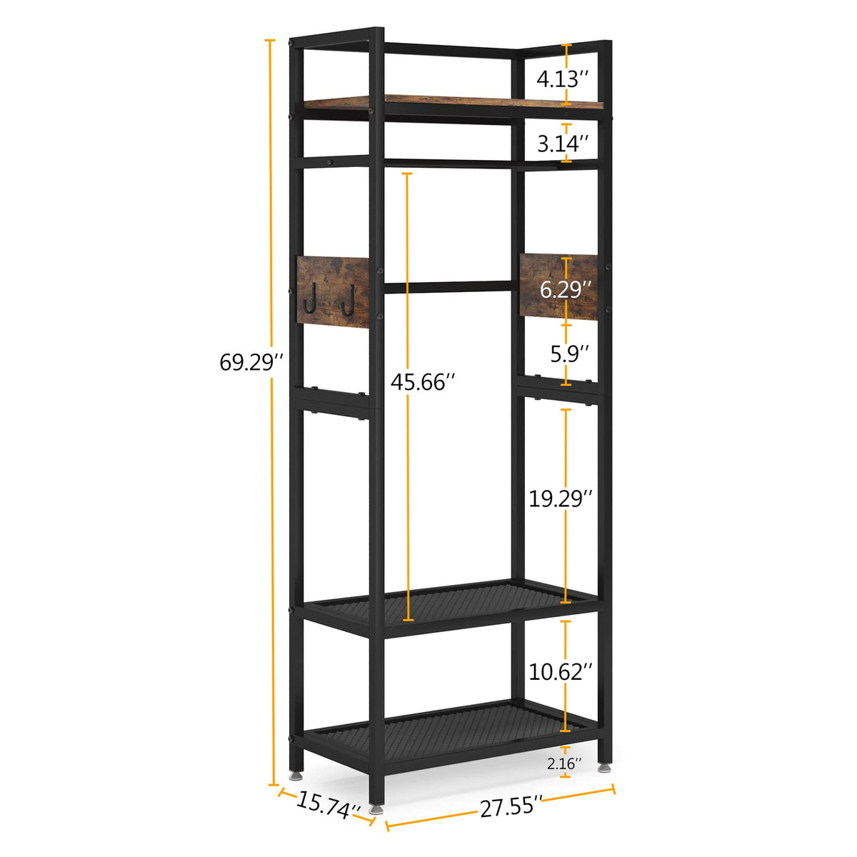 LITTLE TREE Clothes Rack with Shelves, Industrial Hall Tree Garment Rack Small Closet with Shoe Storage