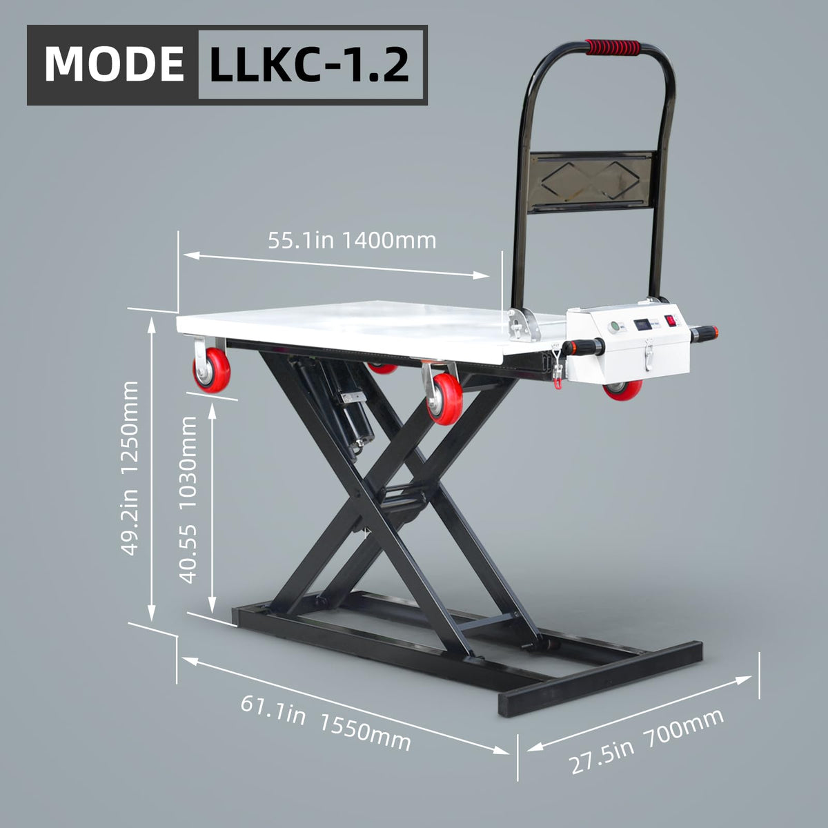 Electric Lift Table Cart 47" Lifting Height 660lbs Payload Electric Scissor Lift Table Portable Electric Lifting Flatbed Handcart for Material Handling (660Lbs 47" Lifting)