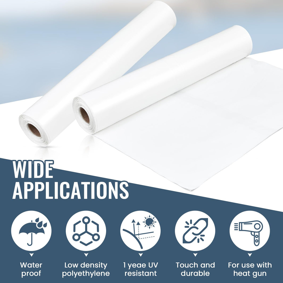 Geyoga 14' x 100' White Boat Shrink Film 7 Mil Thick Polyethylene Plastic Shrink Wrap for Use with Heat Gun Ldpe Marine Wrap Boat Film Plastic Sheeting for Protection and Storage
