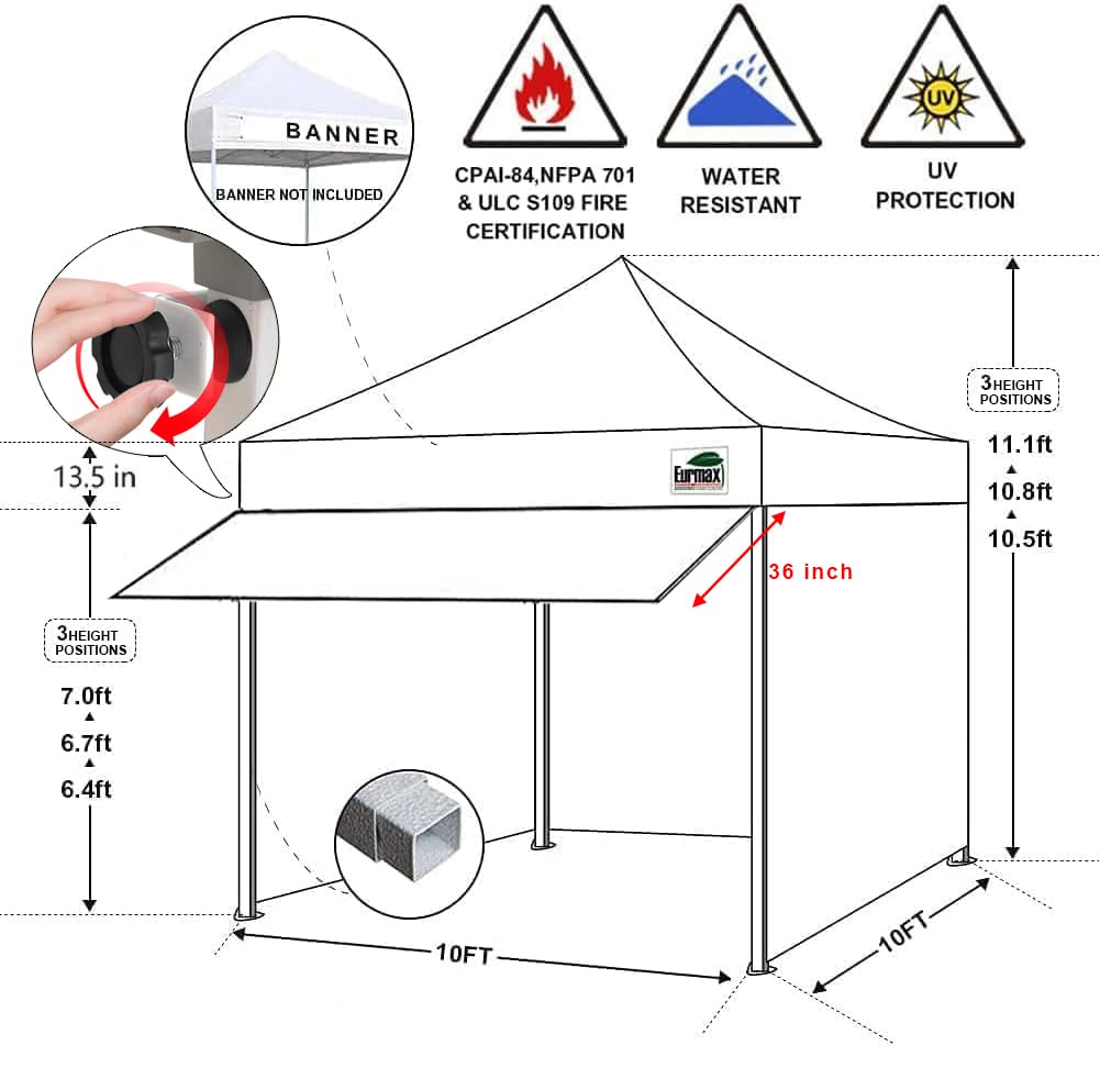 Eurmax USA 10x10 Pop Up Canopy,Commercial Tent with Patented No-Tip Rolling Bag,30sqft Extension Awning & 4 Zippered Removable Walls,UV & Water Resistant,Heavy Duty Instant Shelter Gazebo,Khaki