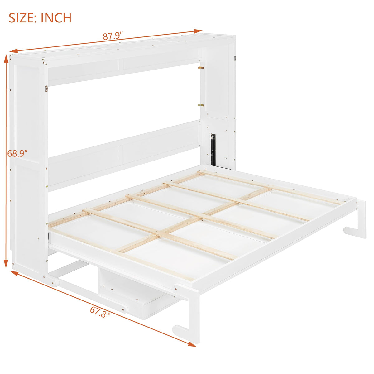 DNYN Murphy Bed with Vanity Desk and Center Mirror for Bedroom/Guest Room, Space-Saving Queen Size Foldable Wall Bed Frame with 2 Side Storage Drawers, No Box Spring Needed