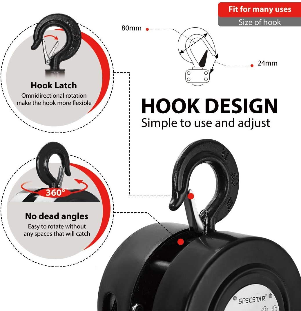 VIVOHOME 3-in-1 Electric Hoist, Powerful 110V Portable Winch with 1100Lbs Loading Capacity with SPECSTAR Hand Chain Hoist 1 Ton 2200 Lbs Capacity 10 Feet with 2 Heavy Duty Hooks