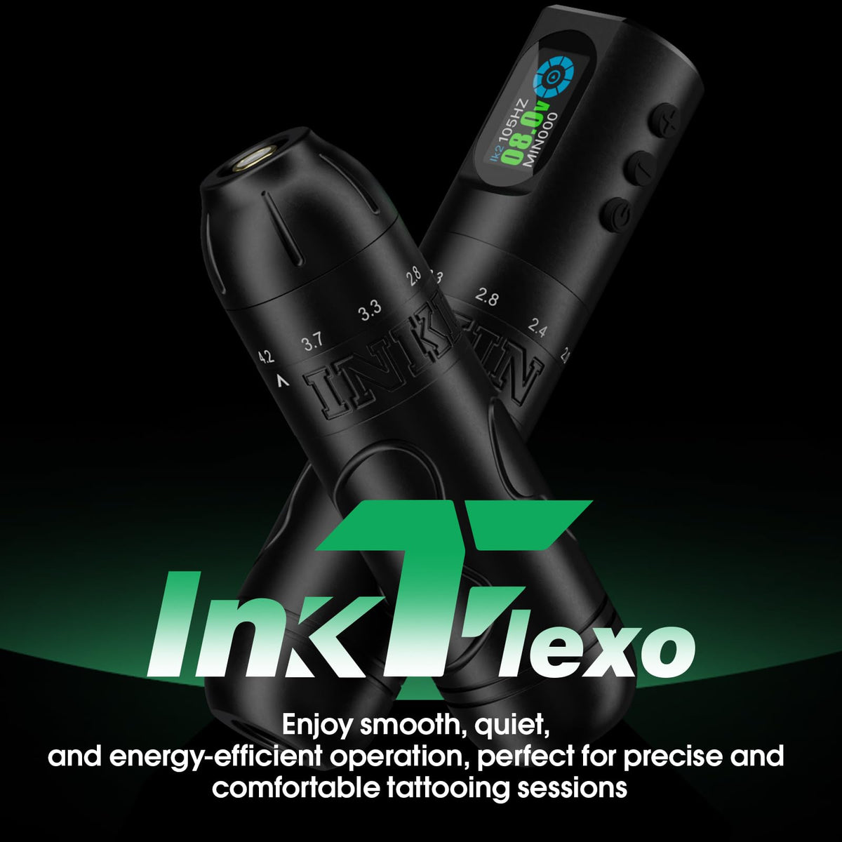 INKin Tattoo Gun Kit, Inkflexo Wireless Tattoo Machine with 2.0mm - 4.2mm Adjustable Stroke Length, Tattoo Machine Kit with 2Pcs Batteries 1600mah Power Supply and Revo Cartridge Needles Assorted