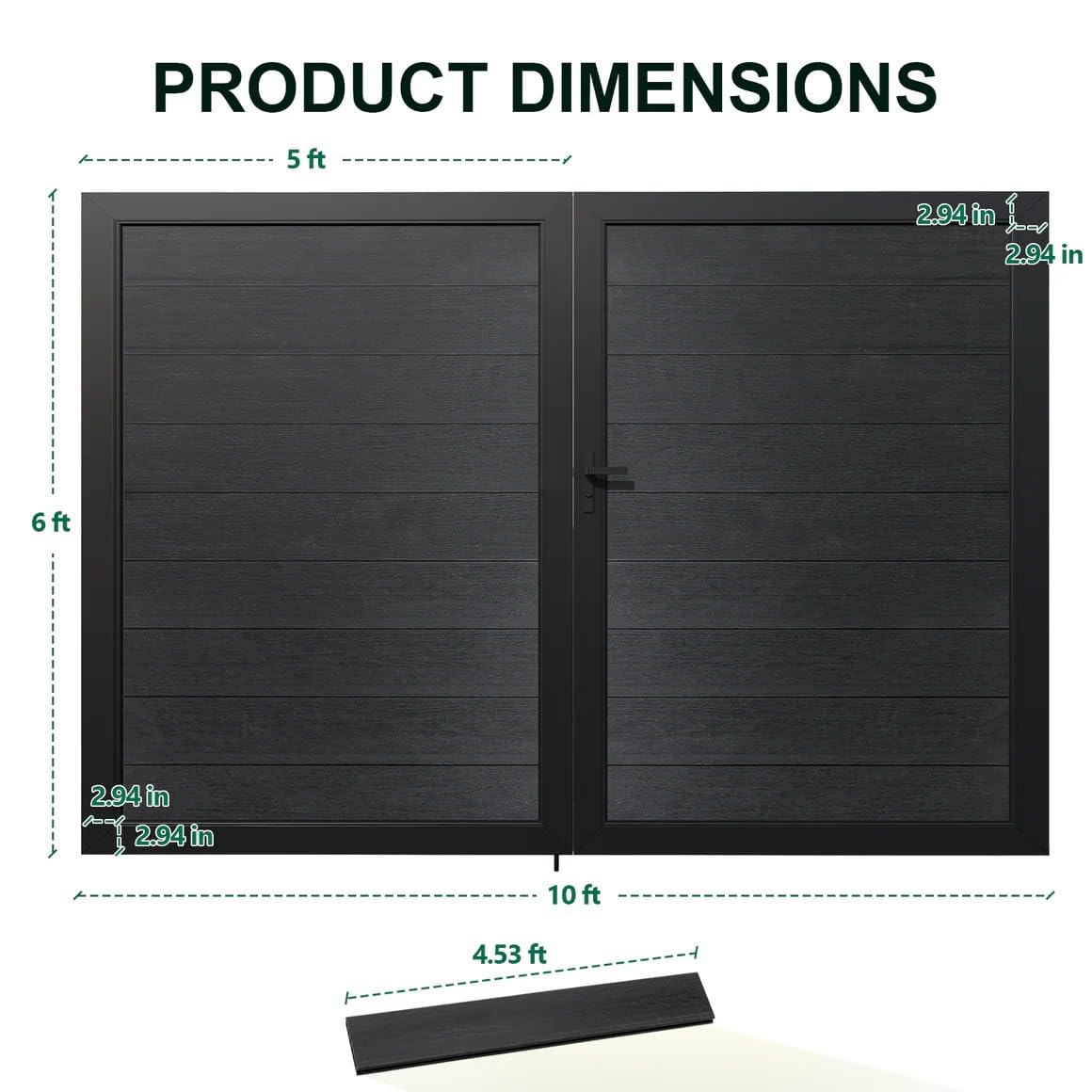 Mondaria 6ft(H)*10ft(W) Wood Plastic Composite Gate for Privacy Fence, Double Fence Gate with Metal Frame and Knob Kits, Black (Without Post)
