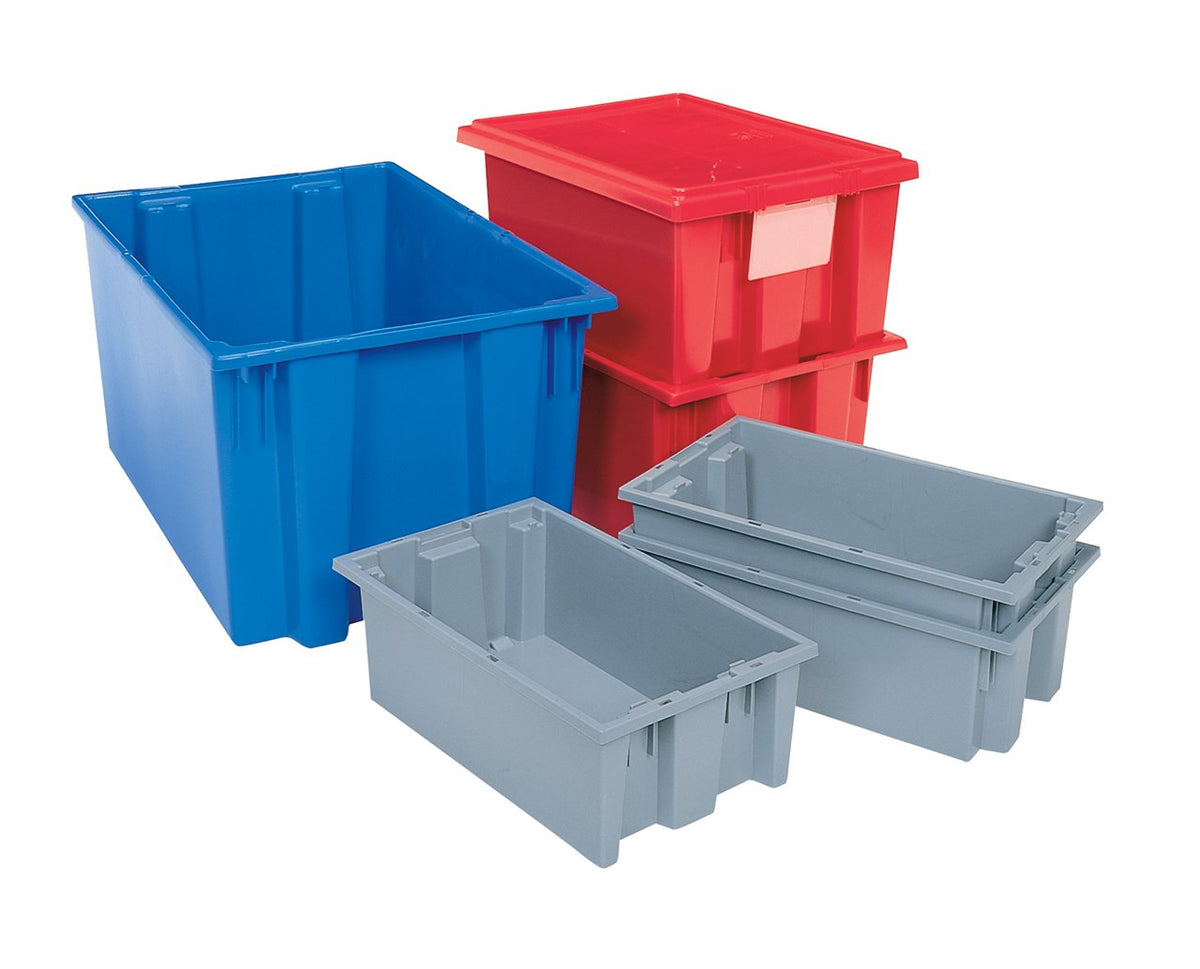 Akro-Mils 35200 Nest and Stack Plastic Storage Container and Distribution Tote, (19-1/2-Inch L x 13-1/2-Inch W x 8-Inch H), Blue, (6-Pack)