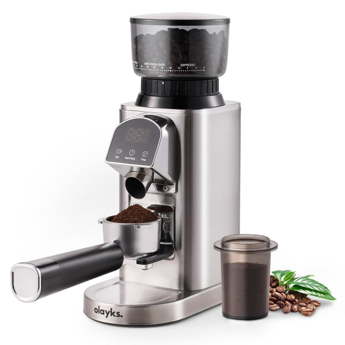 Olayks Conical Burr Coffee Grinder Electric with Electronic Timer, Anti-Static, Coffee Grinders for Home Use, Adjustable Conical Burr Mill with 48 Precise Settings for Espersso/Drip/French Press
