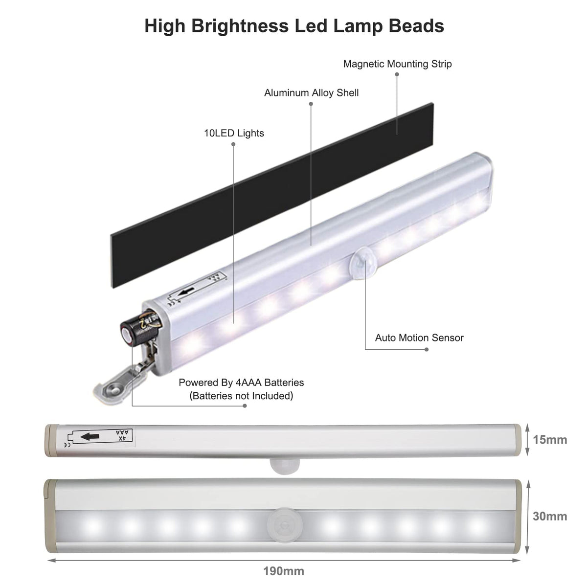 CCBASEBALL Motion Activated RV Step Lights, 10 LED Battery Operated Motorhome Motion Sensor led Light Strip, Magnetic Night Light Bar for Motorhome Travel,Travel Trailers, Camper (2 Pack)