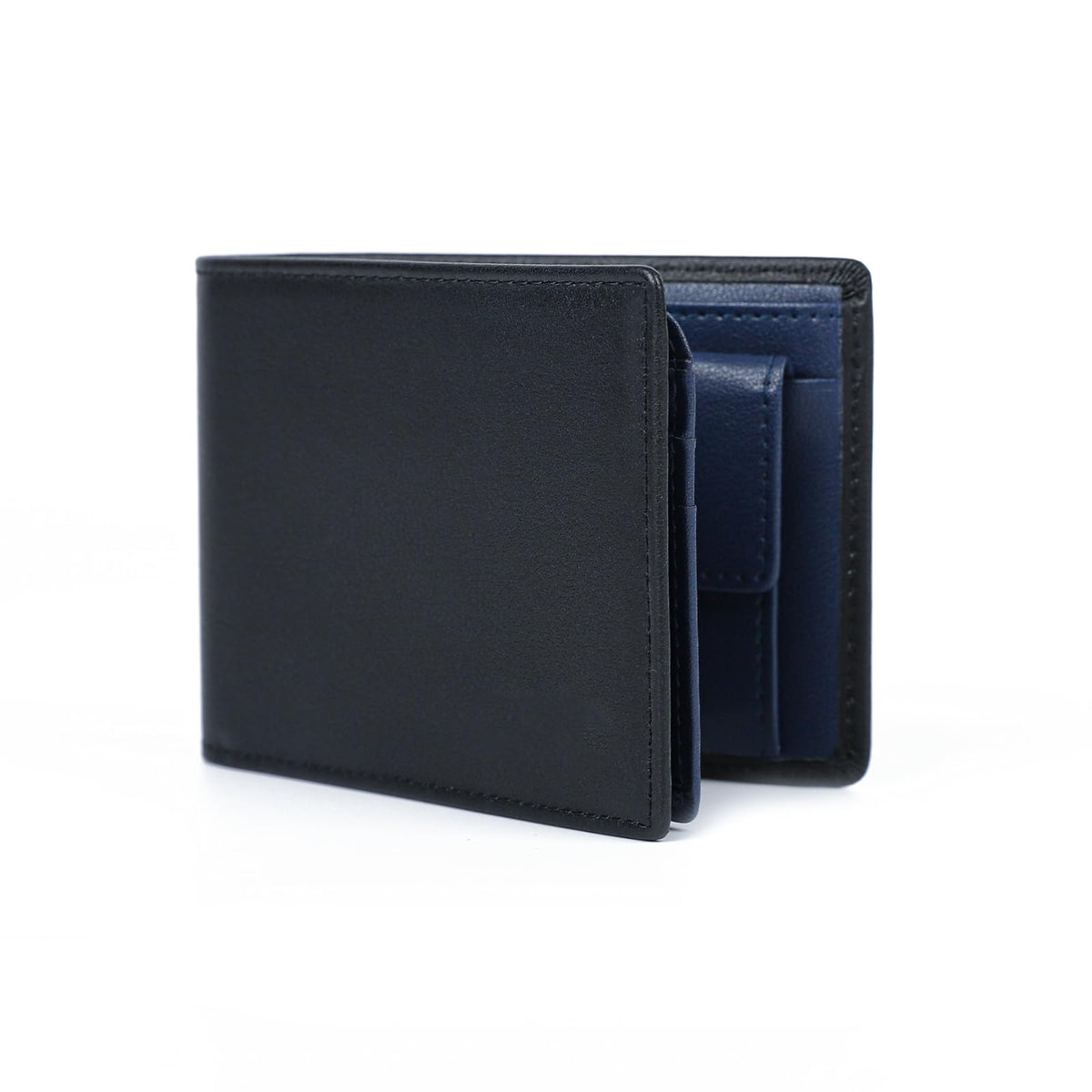 OFAMOUS Men's Leather Wallet with Coin Pocket Flip Up ID Window RFID Blocking Slim Bifold Credit Card Front Pocket Wallet (Blue)