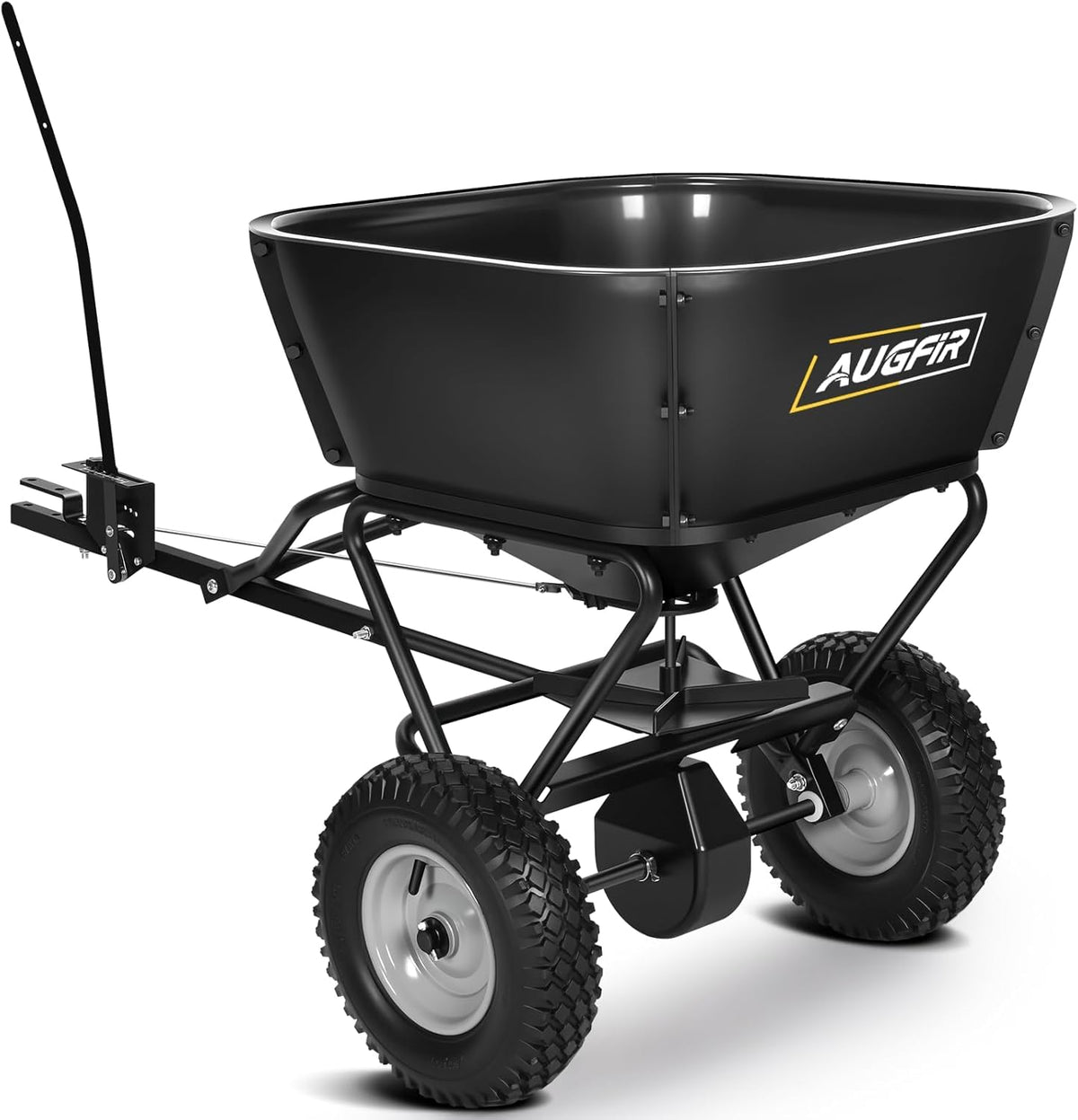 AugFir Tow Behind Broadcast Spreader, 130 LBS Capacity Lawn Fertilizer Spreader for Riding Mower, ATV, UTV & Tractor, 12 FT Spread Width Pull Behind Spreader Seeder for Grass Seed, Salt, Ice Melt