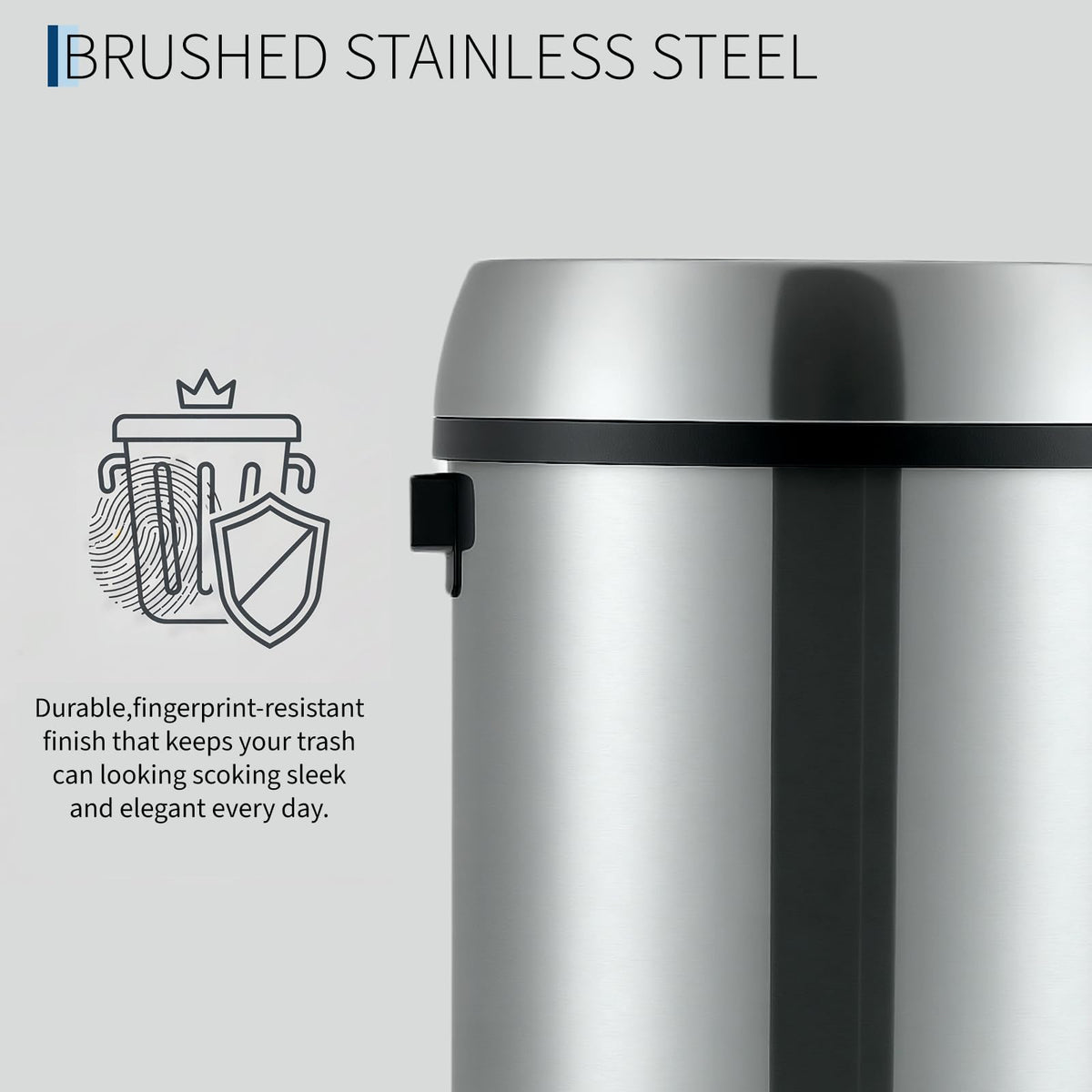 Towallmark 65L/17Gal Heavy Duty Open Top Commercial/Kitchen Trash Can, Fingerprint-Resistant Waste Bin for Office Bedroom Restaurant, Brushed Stainless Steel