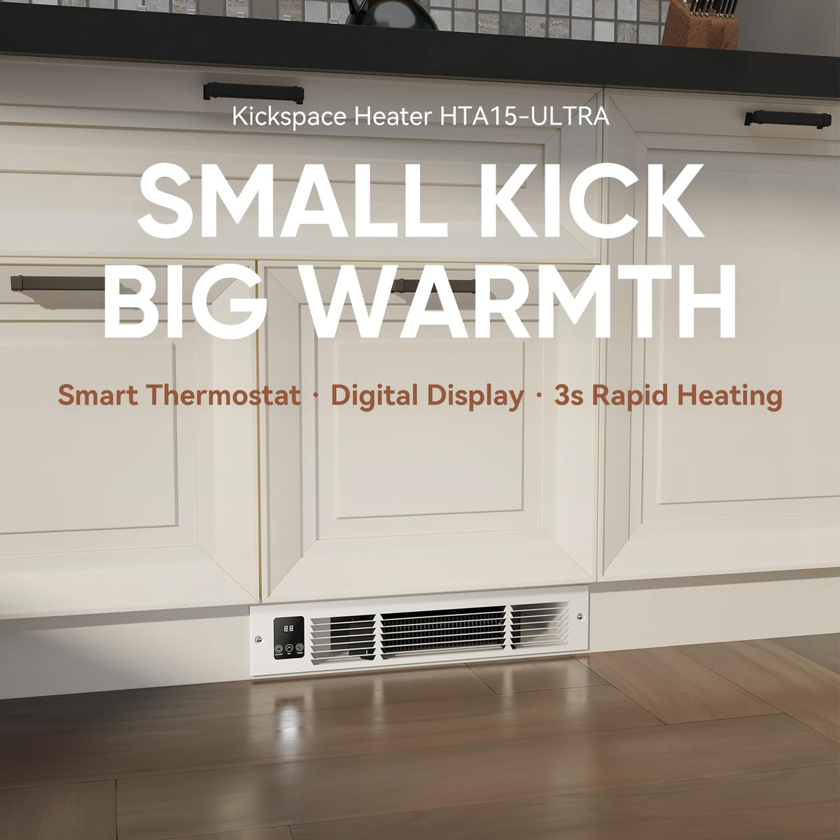 AIREPUSH Electric Kickspace Heater with Built-In Thermostat and Timer, 1500W Plinth Heater HTA15-ULTRA for Cabinet Kickspaces, Vanities and Stairways, White