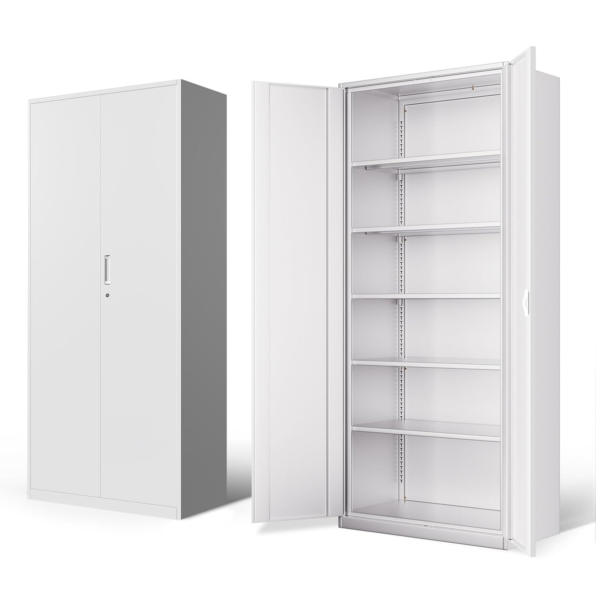 DNA Motoring 71'' Metal Storage Cabinet, Locking Tool Cabinet with 5 Adjustable Shelves, Heavy Duty Metal Locker for Garage,Office,Home,Gym,White, TOOLS-00632-WH-WH-A