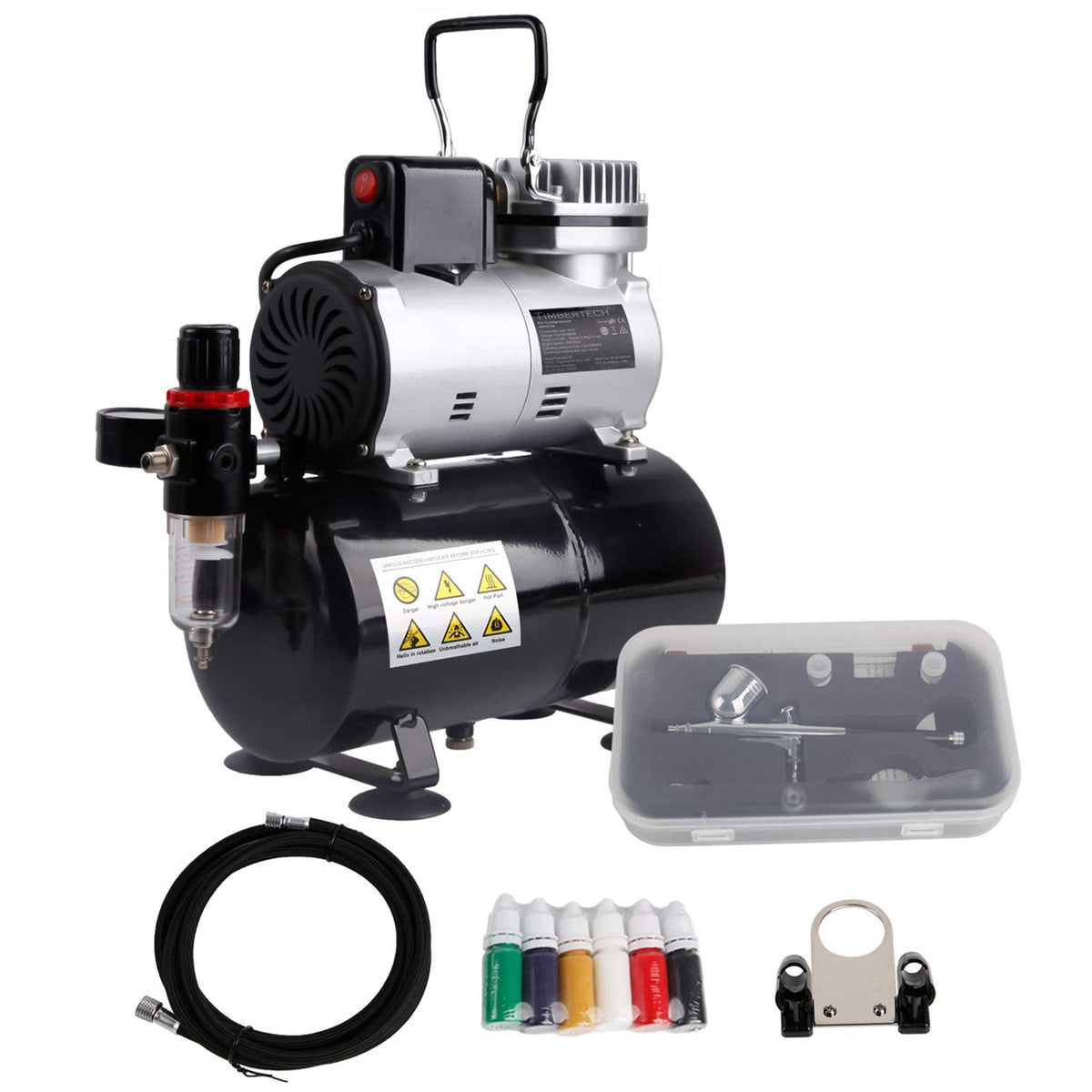 Timbertech ABPST08K Airbrush Compressor Complete Set with Upgraded Cooling Fan and Airbrush Accessories for Airbrushing Hobby, Body Tattoo, Model Painting, Automotive Graphic, Make-up(110-120V)