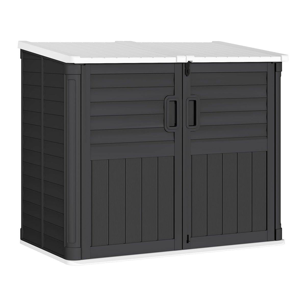 Greesum Outdoor Trash Can Storage Shed, 34 Cu.ft Horizontal Outdoor Storage Cabinet, Waterproof for Garden, Pool Storage, Garbage Cans, Black
