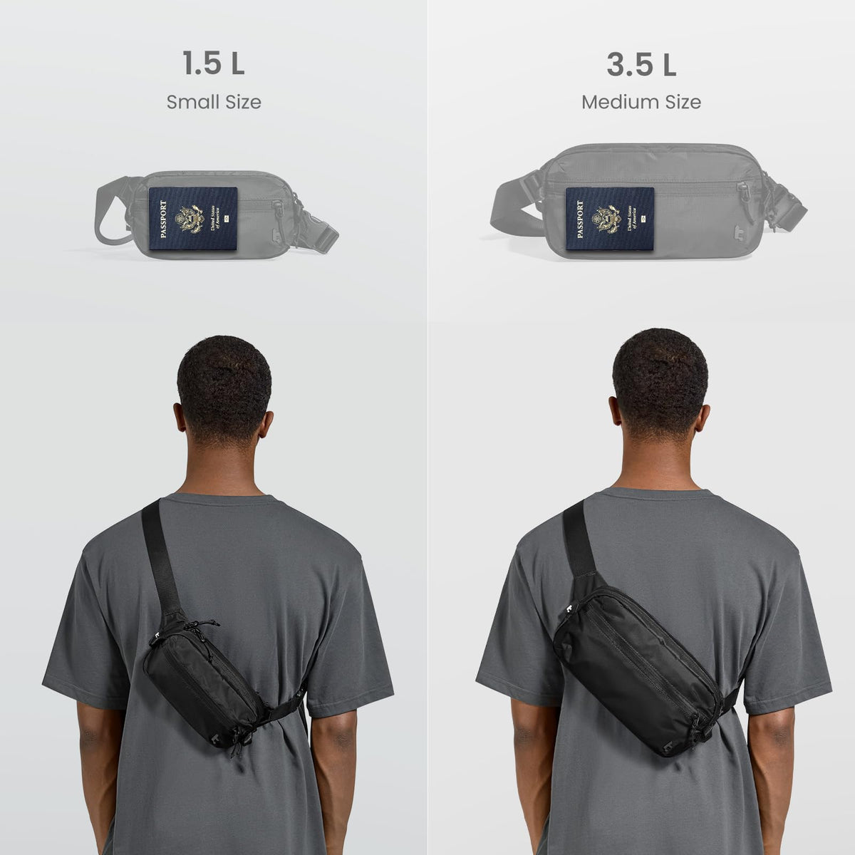 tomtoc 3.5L Sling Bag with RFID Blocking, Crossbody Bag Chest Shoulder Pack for Men and Women, Water-resistant Lightweight Casual Waist Fanny Pack for Travel/Daily Use