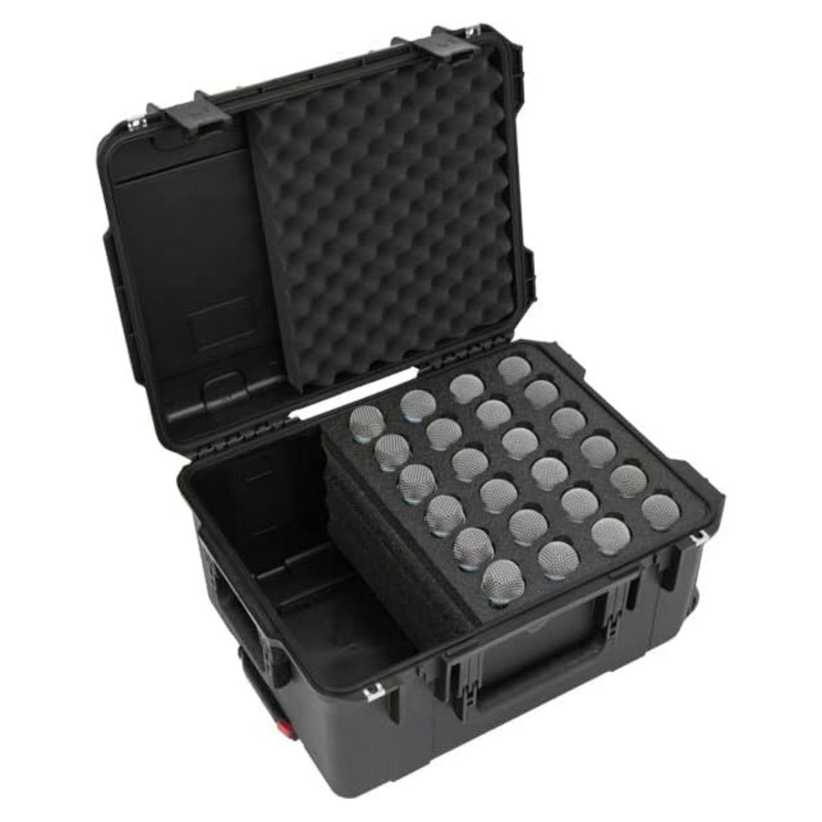 SKB iSeries Microphone Hard Case, Waterproof Polypropylene Shell with 24-Slot Foam Interior, Cable Storage and Wheels for Mic System Protection