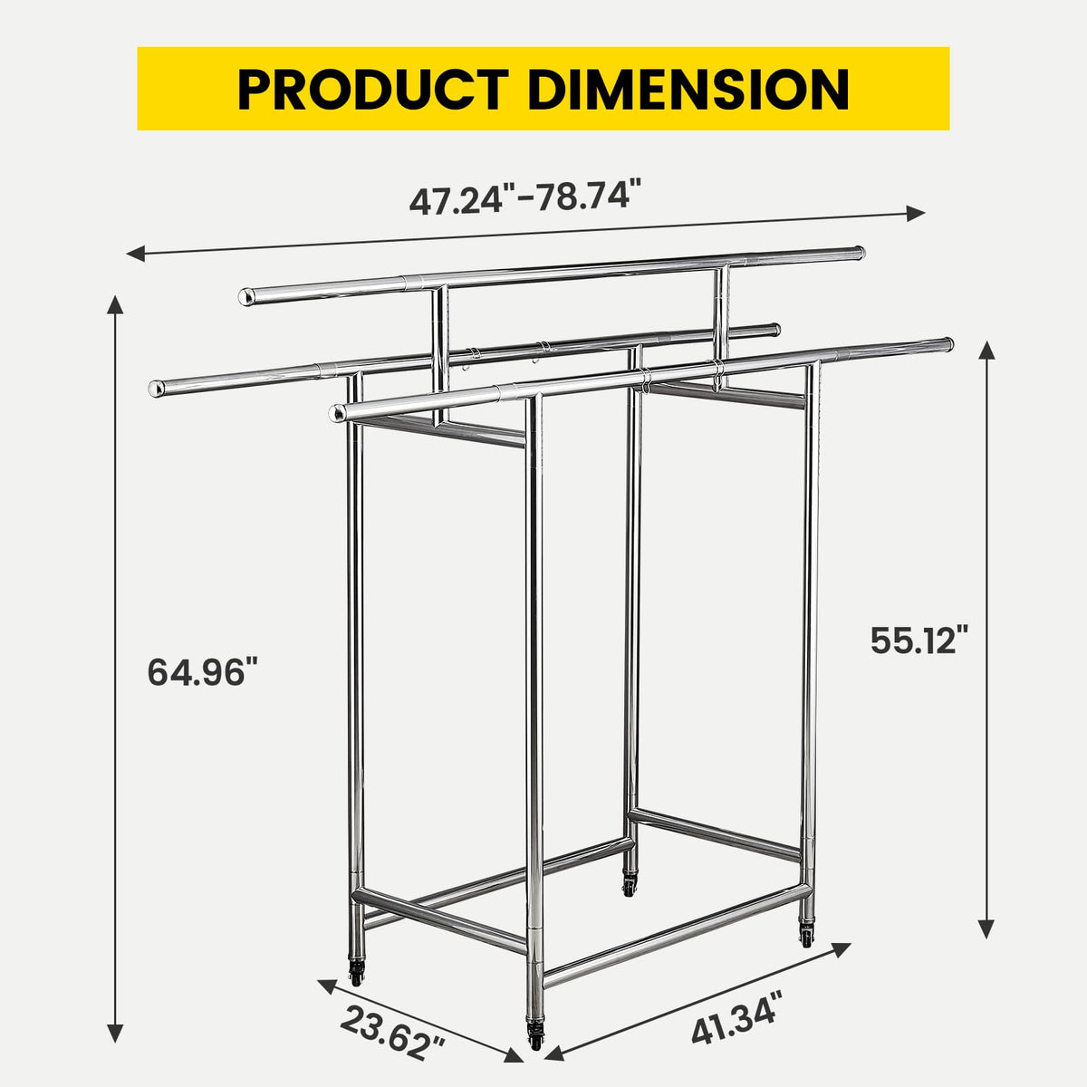 DEGEDUN Heavy Duty Clothes Rack Load 660LBS, Portable& Adjustable Clothes Rack with Wheels Garment Rack, Lockable Rolling Wheels, for Bedroom and Laundry Room
