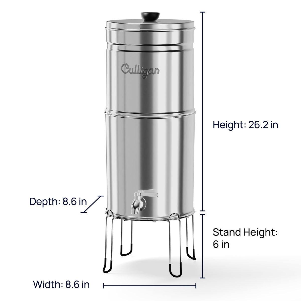 Culligan MaxClear 2.25 Gallon Gravity Water Filter System Removes Microplastics, PFAS & Lead, NSF/ANSI Certified, Polished Stainless-Steel Countertop Filter with 4 Ceramic Filters