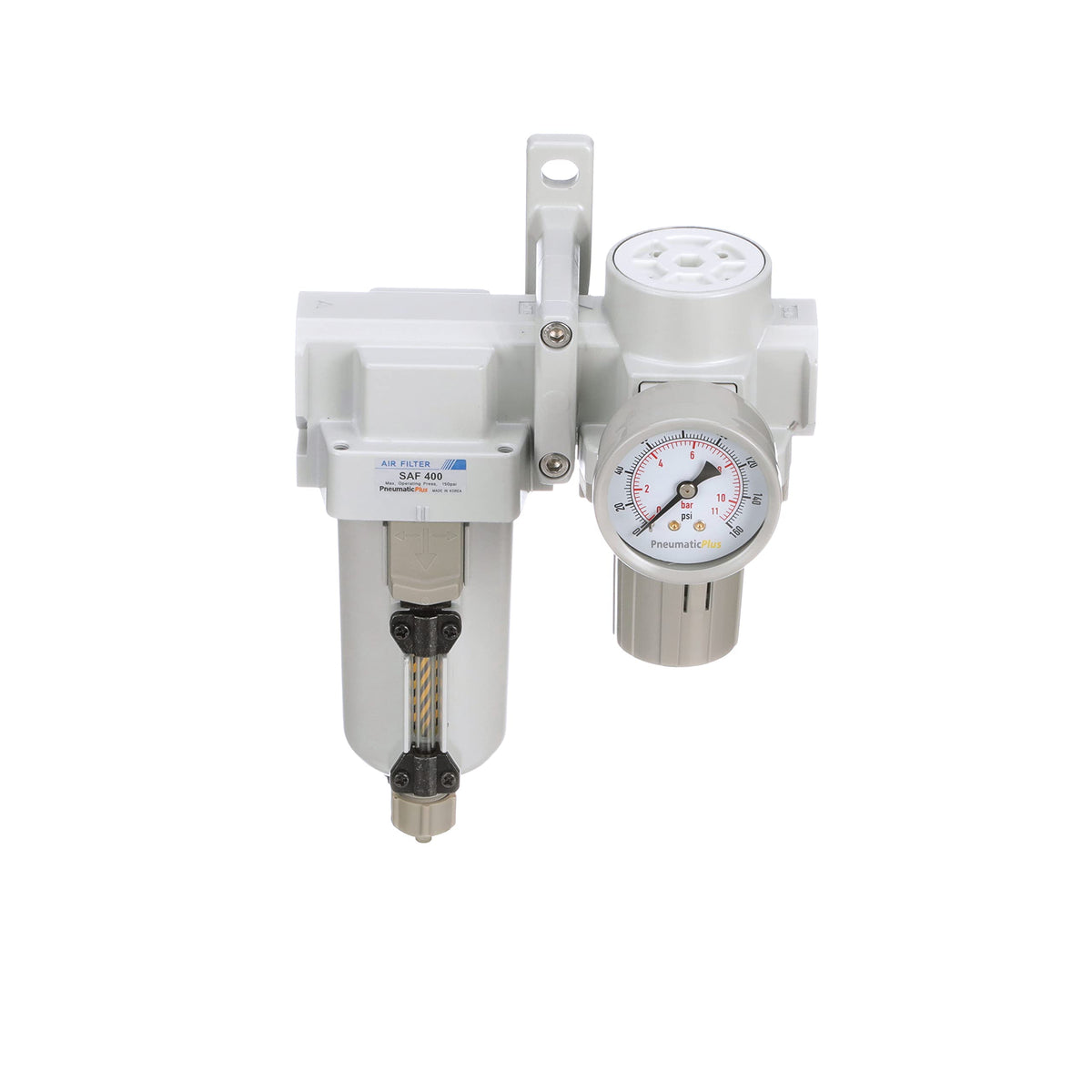 PneumaticPlus SAU420-N06G-MEP Compressed Air Filter Regulator Combo 3/4" NPT - Metal Bowl, Manual Drain, Bracket, Gauge