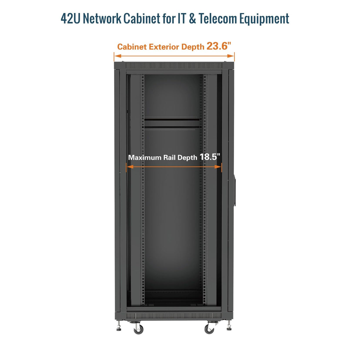 Tecmojo 42U Server Rack Network Cabinet 23.6" D x 23.6" W, Locking Data Cabinet Enclosure for 19" Server, Networking, AV & IT Equipment, Mesh Door, Black