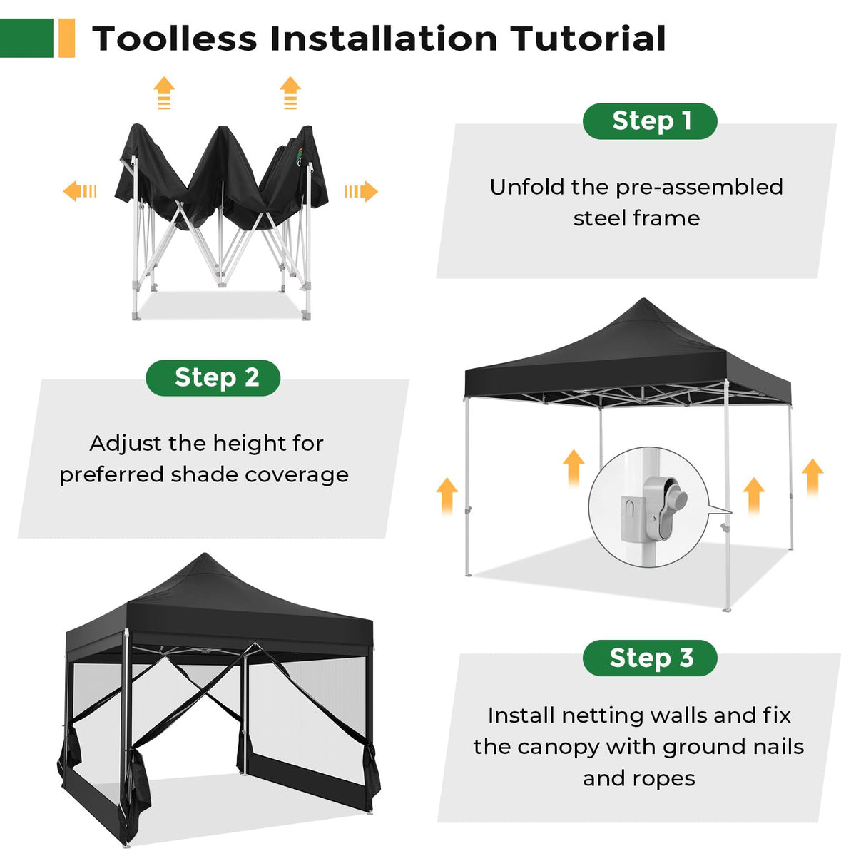 COBIZI 10x10 Heavy Duty Pop Up Canopy with 4 Mosquito Netting Wall, Easy Set Up Commercial Gazebo Party Tent, Outdoor Instant Screen Canopy for Backyard, Patio, Garden, Black