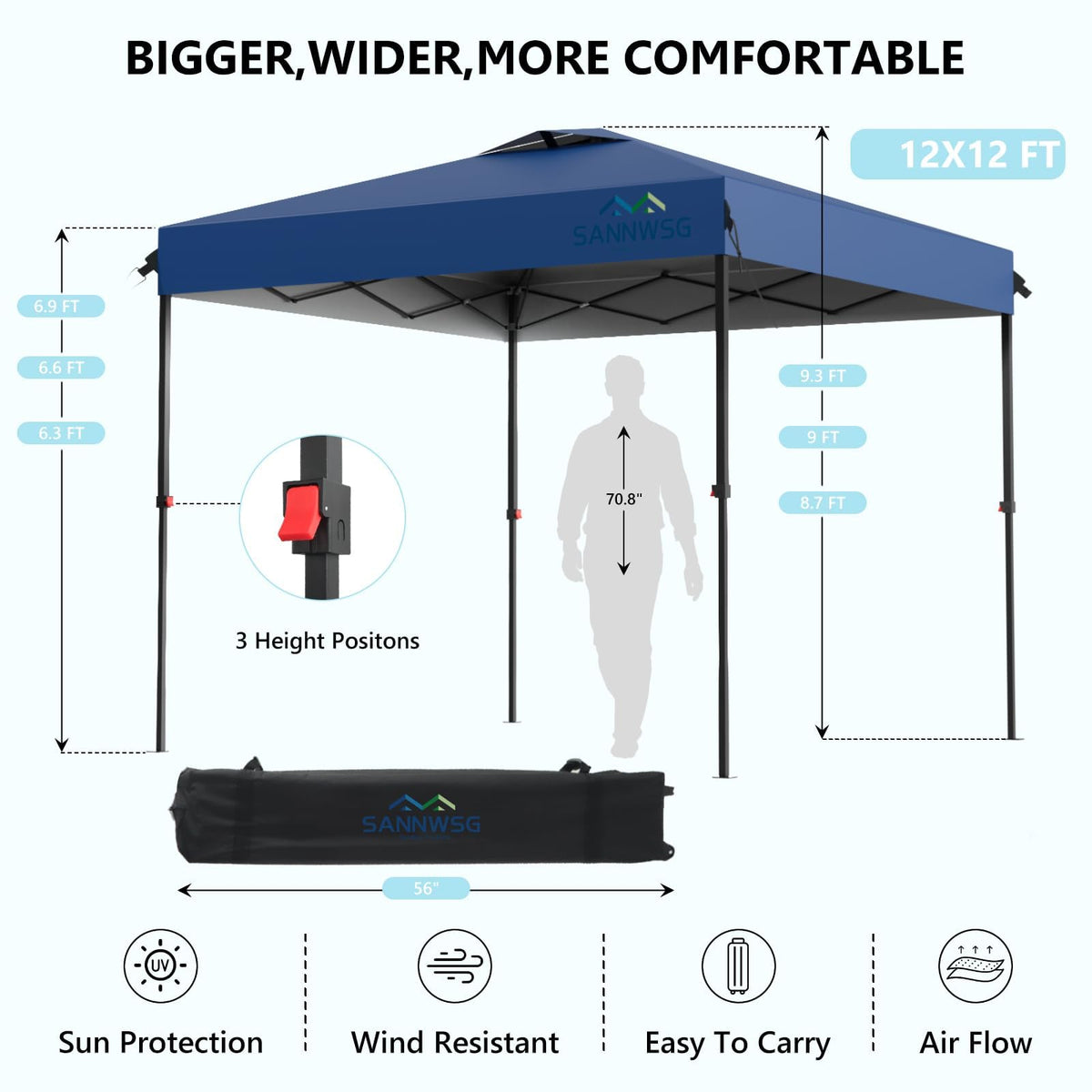 12X12 Pop Up Canopy Tent with 3 Sidewalls,Easy Up Canopy,Commercial Instant Shelter,Heavy Duty One Person Set Up Event Tent,Blue