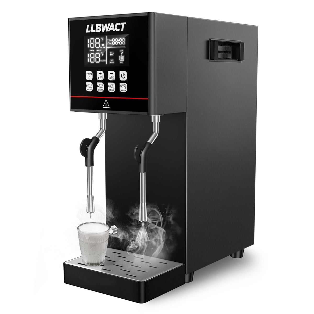 LLBWACT Dual-Head Commercial Steam Milk Frother, 2 Independent Wands, 15s Fast Frothing, 2000W 8L Continuous Steam, Independent Temp Control with LED Display for High-Volume Coffee Shop Restaurant