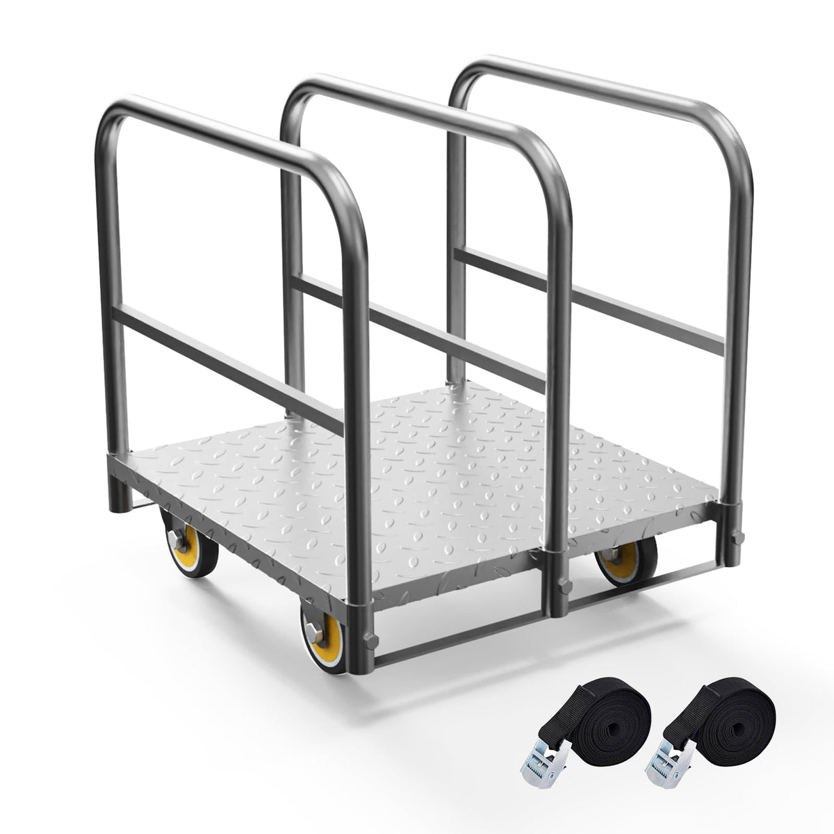 Panel Cart, Heavy Duty Flatbed With 5In Swivel Caster 1500LBS Weight Capacity for Lumber Drywall Mattress Transporting Heavy Loads With Ease and Efficiency - 2PCS Straps for Platform Trucks