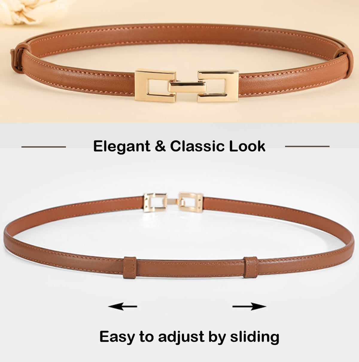 ALAIX 2Pack Skinny Leather Belts for Women Dress Belts Thin Waist Belt with Gold Buckle Adjustable Women's Belt