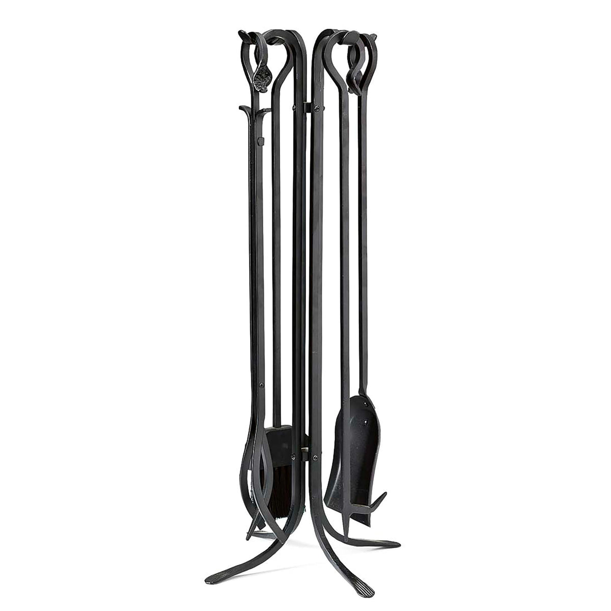 Plow & Hearth 5 Piece Hand Forged Iron Compact Fireplace Tool Set 27.5" | Black Wrought Iron Handle for Outdoor Indoor | Stand Poker Shovel Brush Log Tongs Wood Stove Accessory