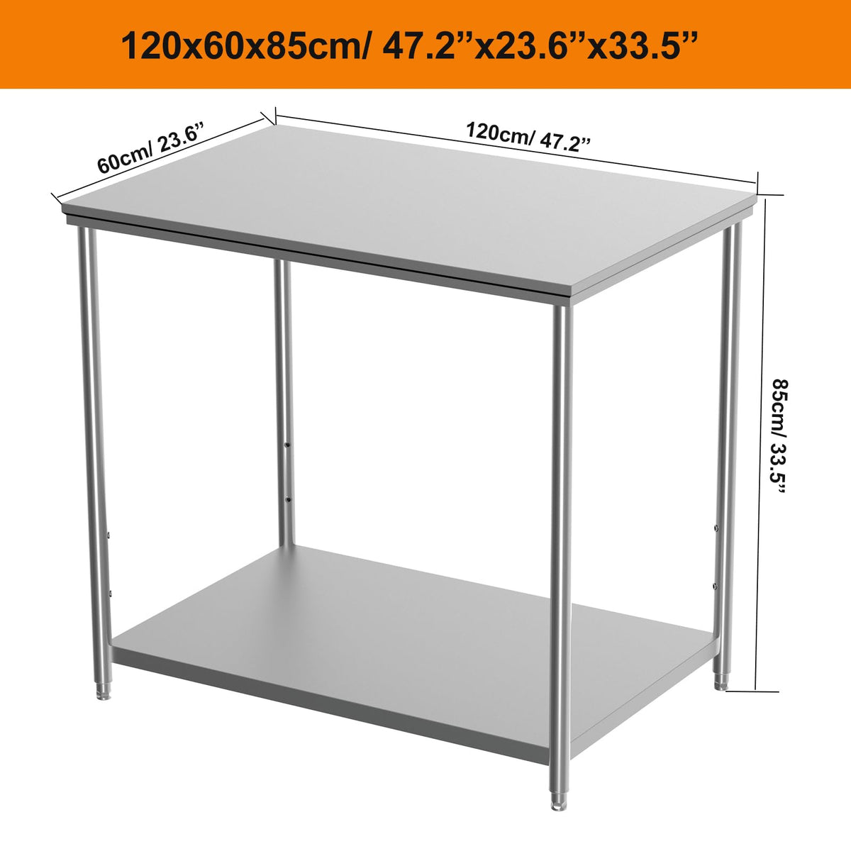 Weejian Stainless Steel Prep Table 48 x 24 x 33.5 Inch, Heavy Duty Commercial Work Table with Adjustable Undershelf, Kitchen Prep Table for Restaurant Bakery Home Workshop Garage
