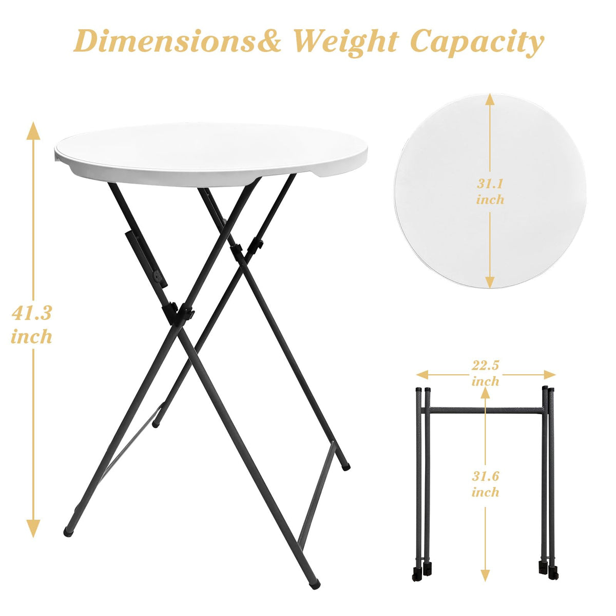 HEPINGONHE Folding 2-Pack 32in Bar Table Round Foldable Cocktail Table for Indoor and Outdoor Use Compact Design Portable Ideal for Parties Events Dining and Gatherings