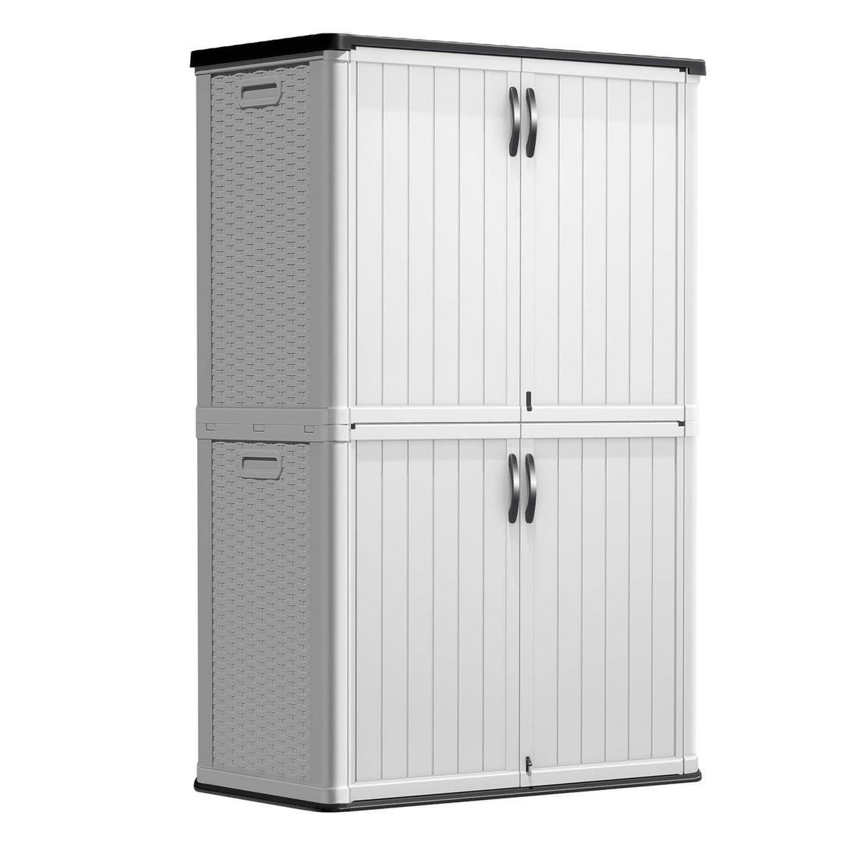 Greesum Outdoor Storage Cabinet Without Shelves, 45 cu.ft Outdoor Waterproof Storage Shed for Garden Tools, Garbage Cans, Pool Storage, White