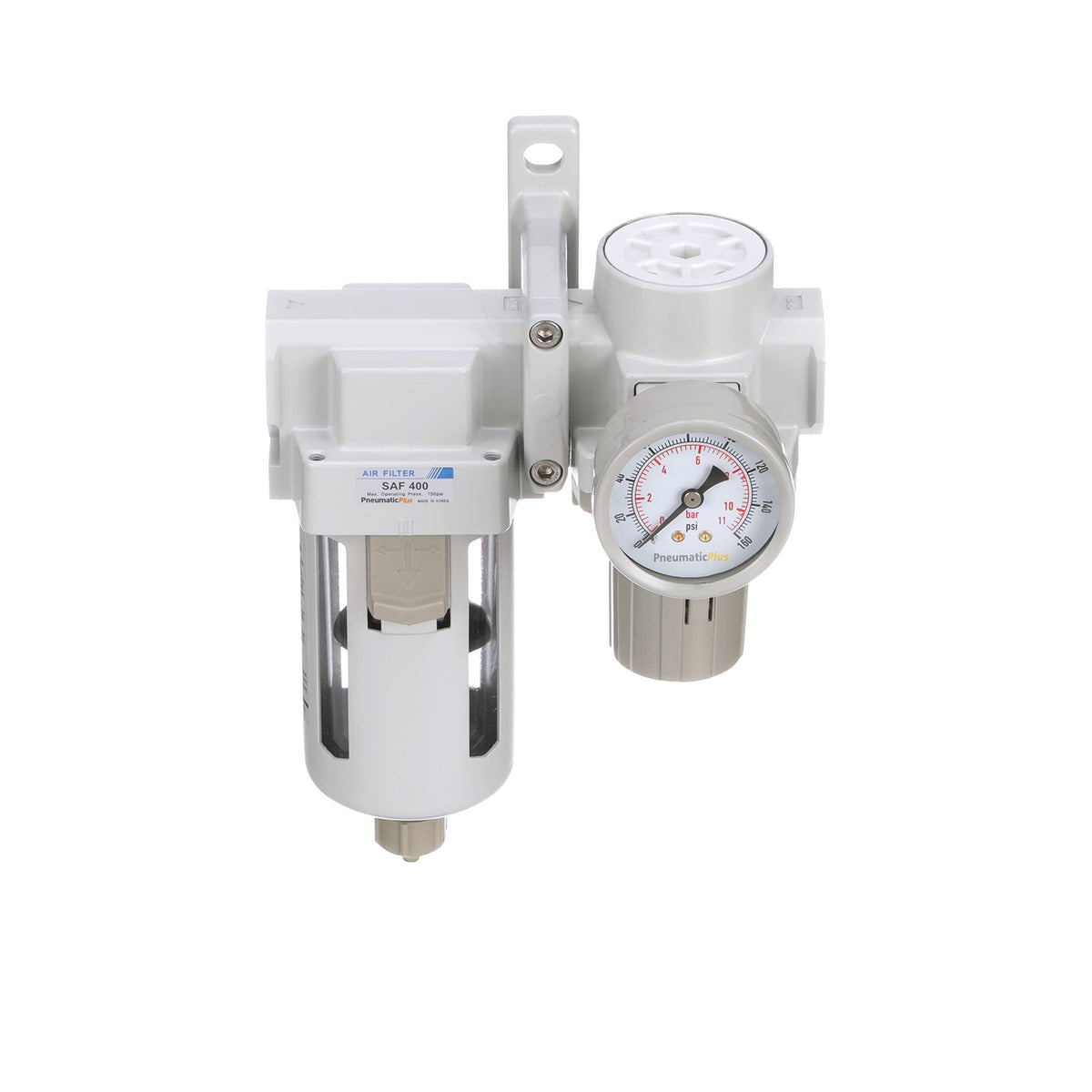 PneumaticPlus SAU420-N06G Compressed Air Filter Regulator Combo 3/4" NPT - Poly Bowl, Manual Drain, Bracket, Gauge