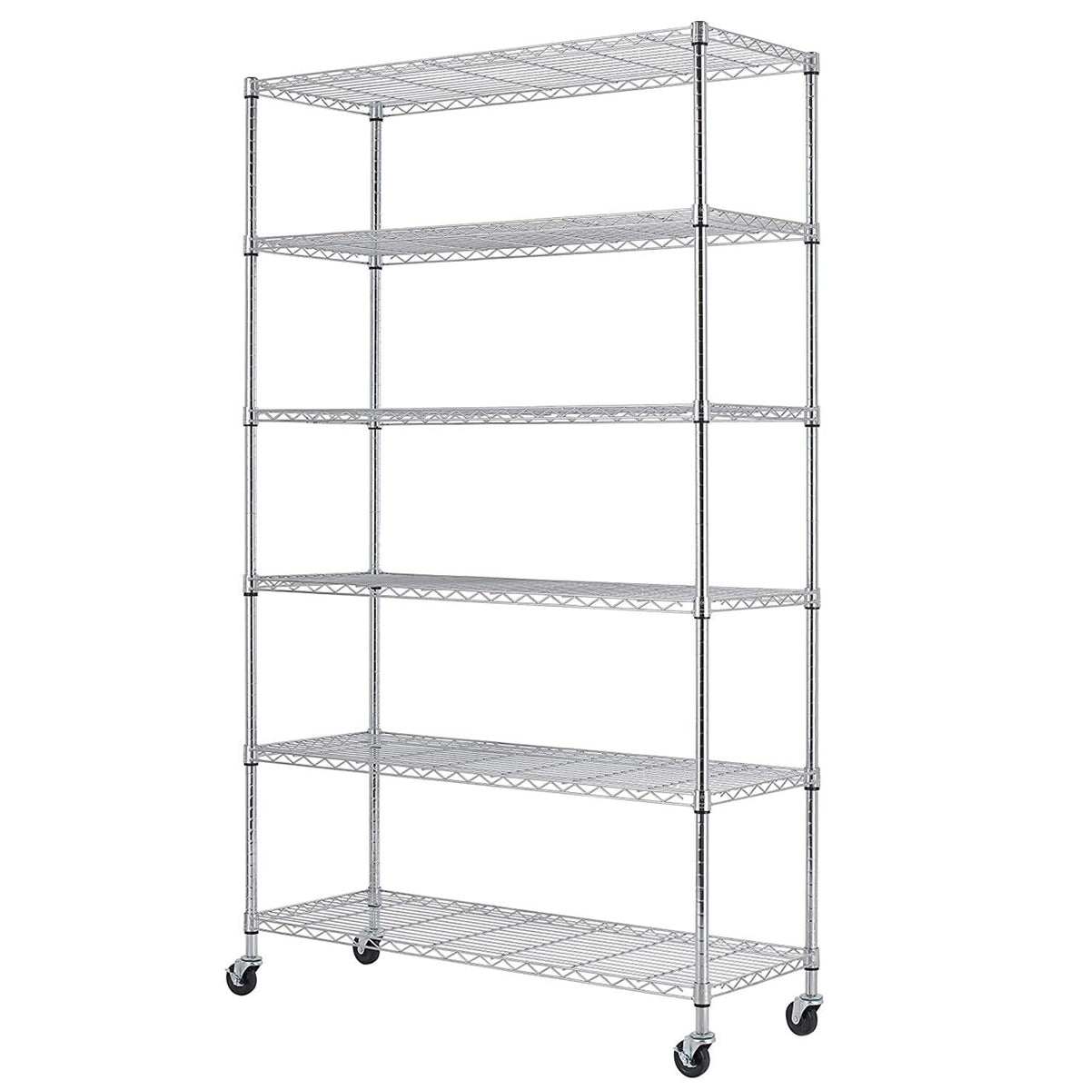 BestOffice | 6-Tier Wire Storage Shelves with Wheels | 18x45x82 | Chrome | Adjustable Racks | Heavy-Duty Metal Shelf, Holds Upto 2100 lbs | No-Tool Assembly | Ideal for Home & Garage Shelving