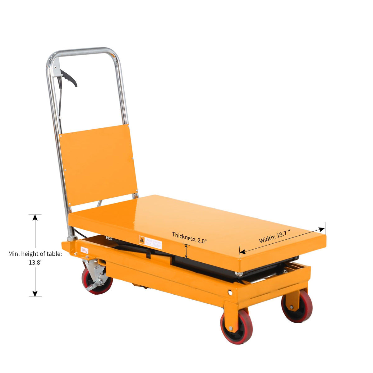 APOLLOLIFT Hydraulic Lift Table Cart, 770lbs Capacity 51" Lifting Height, Double Scissor Lift Table with 4 Wheels and Safety Back Guard for Material Handling and Transportation