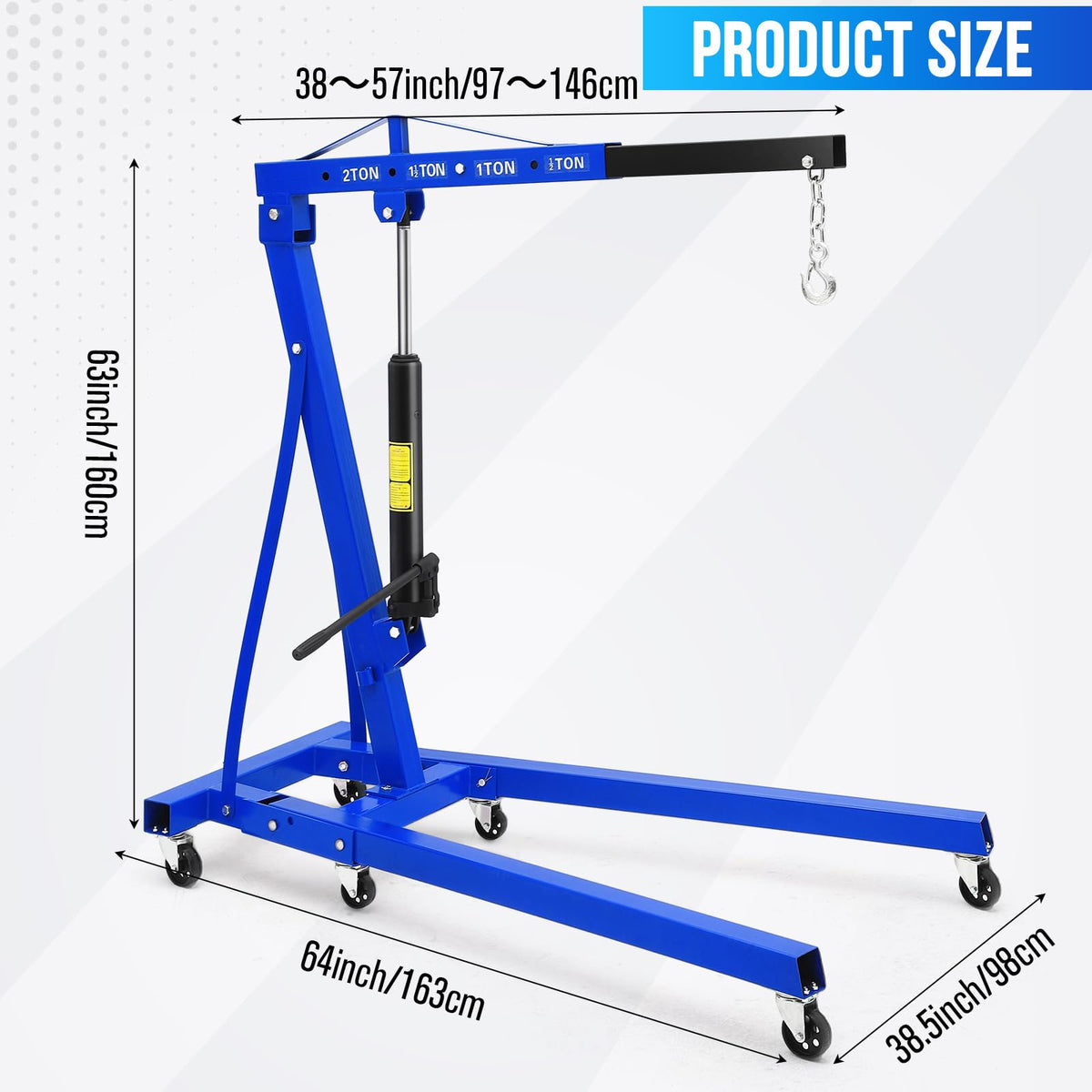 GarveeLife 2-Ton Folding Hydraulic Engine Hoist with Leveler, Shop Crane with Telescopic Boom & 6 Casters, 4400 Lbs Foldable Cherry Picker Lift for Home Garage, Workshop, Warehouse, Heavy-Duty, Blue