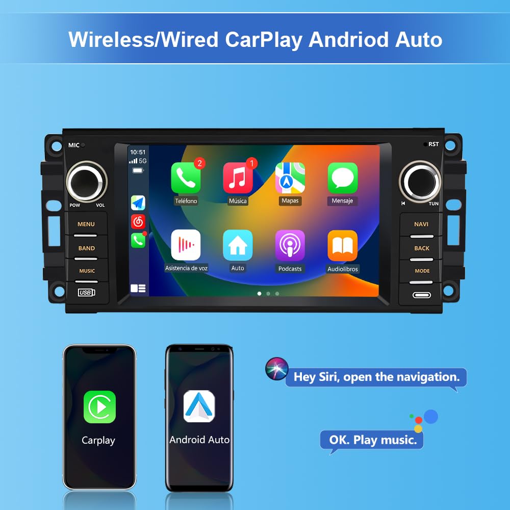 EagleNav Car Stereo for Jeep Wrangler JK Compass Patriot/Chrysler/Dodge RAM Charger, 7 inch Touch Screen Android 13 Radio with Bluetooth GPS Wireless CarPlay Android Auto Reverse Camera [2GB+32GB]