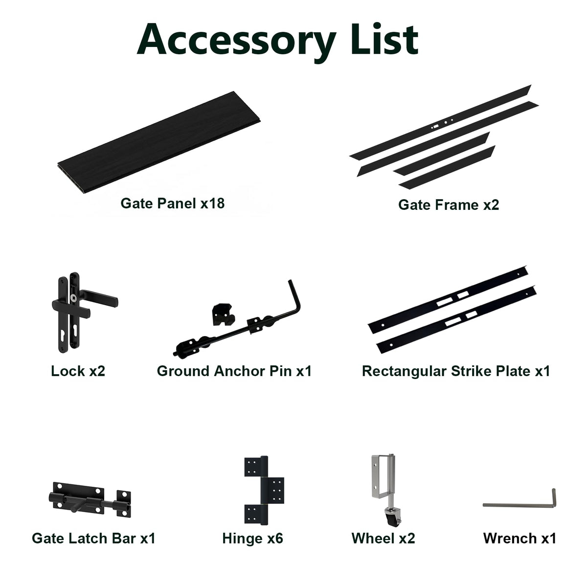 Mondaria 6ft(H)*10ft(W) Wood Plastic Composite Gate for Privacy Fence, Double Fence Gate with Metal Frame and Knob Kits, Black (Without Post)