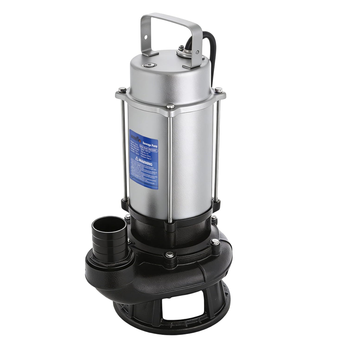 Weeflos 1.6HP 5200GPH Sewage Grinder Pump Stainless Steel Effluent Pump with Auto Float Switch for Basement Sump Basin and Sewage Well Pre-wired (16M) with a 3-Point Plug