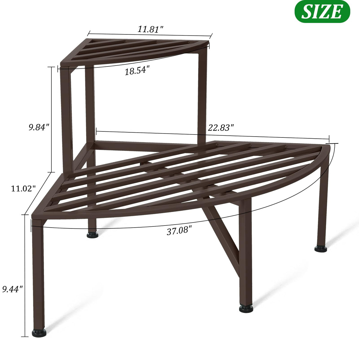 Dipion Corner Plant Stand Outdoor Metal,2 Tier Heavy Duty Ladder Plant Shelf Indoor for Multiple Plants,37.08" L x 22.83" W x 20.07" H,Coffee