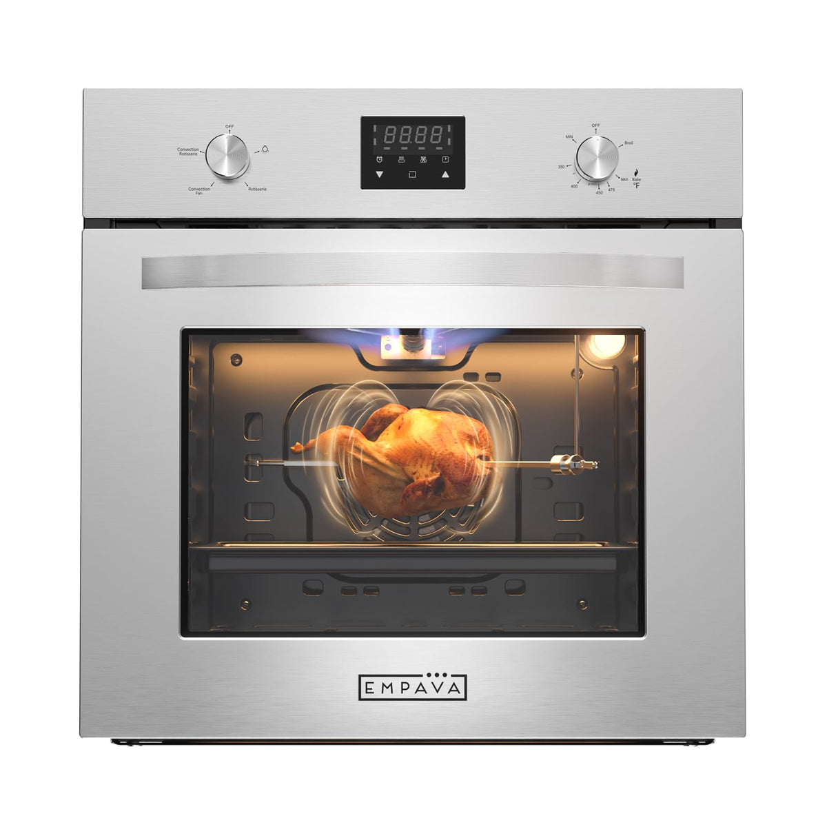 Empava Single Liquid Propane Gas Wall Oven 24 in. 2.3 cu. Ft. Bake Broil Rotisserie Functions with Mechanical Controls and Digital Timer and Convection Fan in Stainless Steel, Silver, 24inches