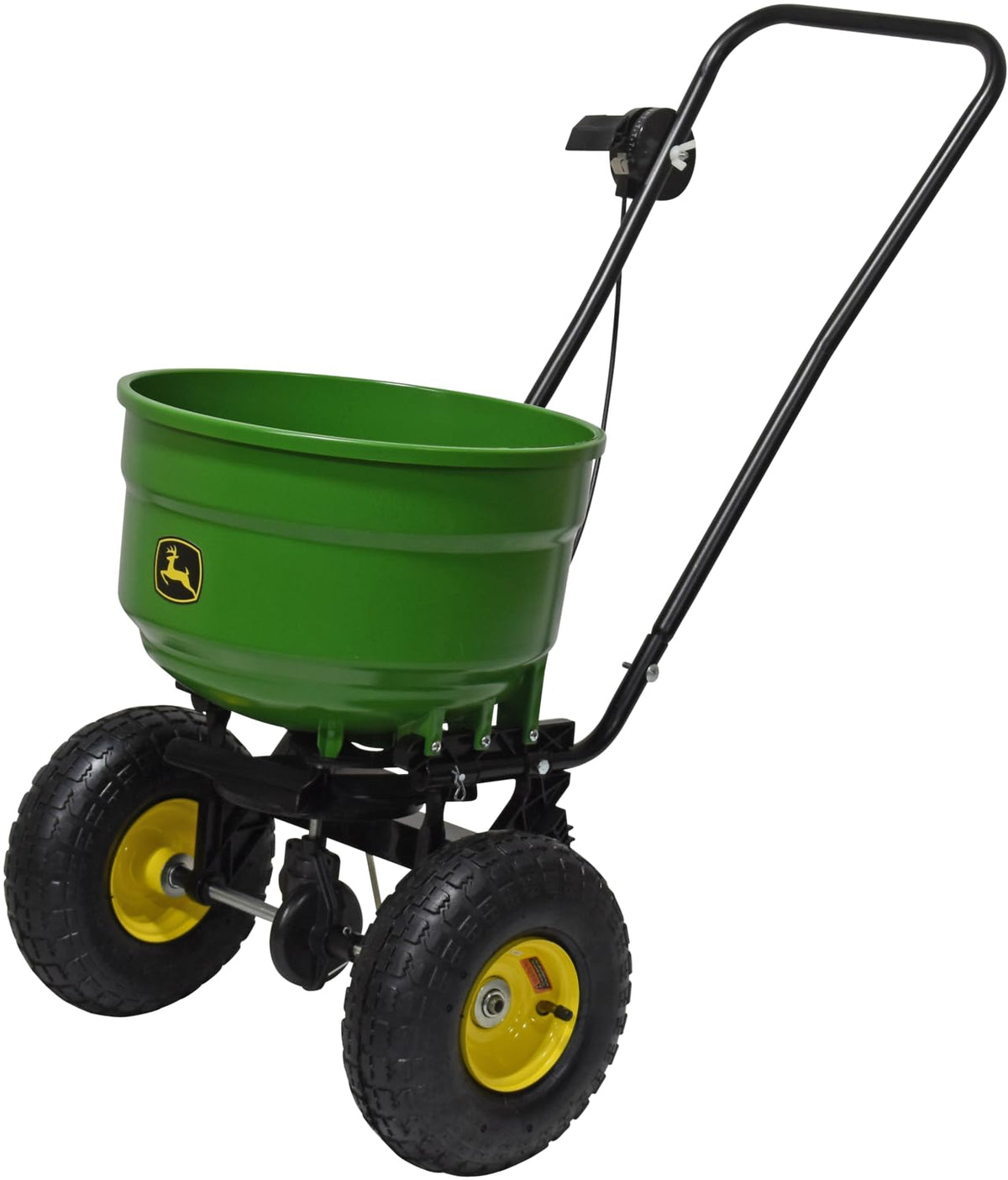 John Deere Push Broadcast Spreader for Seed, Fertilizer & Ice Melt, 60 lb Capacity Walk-Behind Lawn Spreader with Pneumatic Tires
